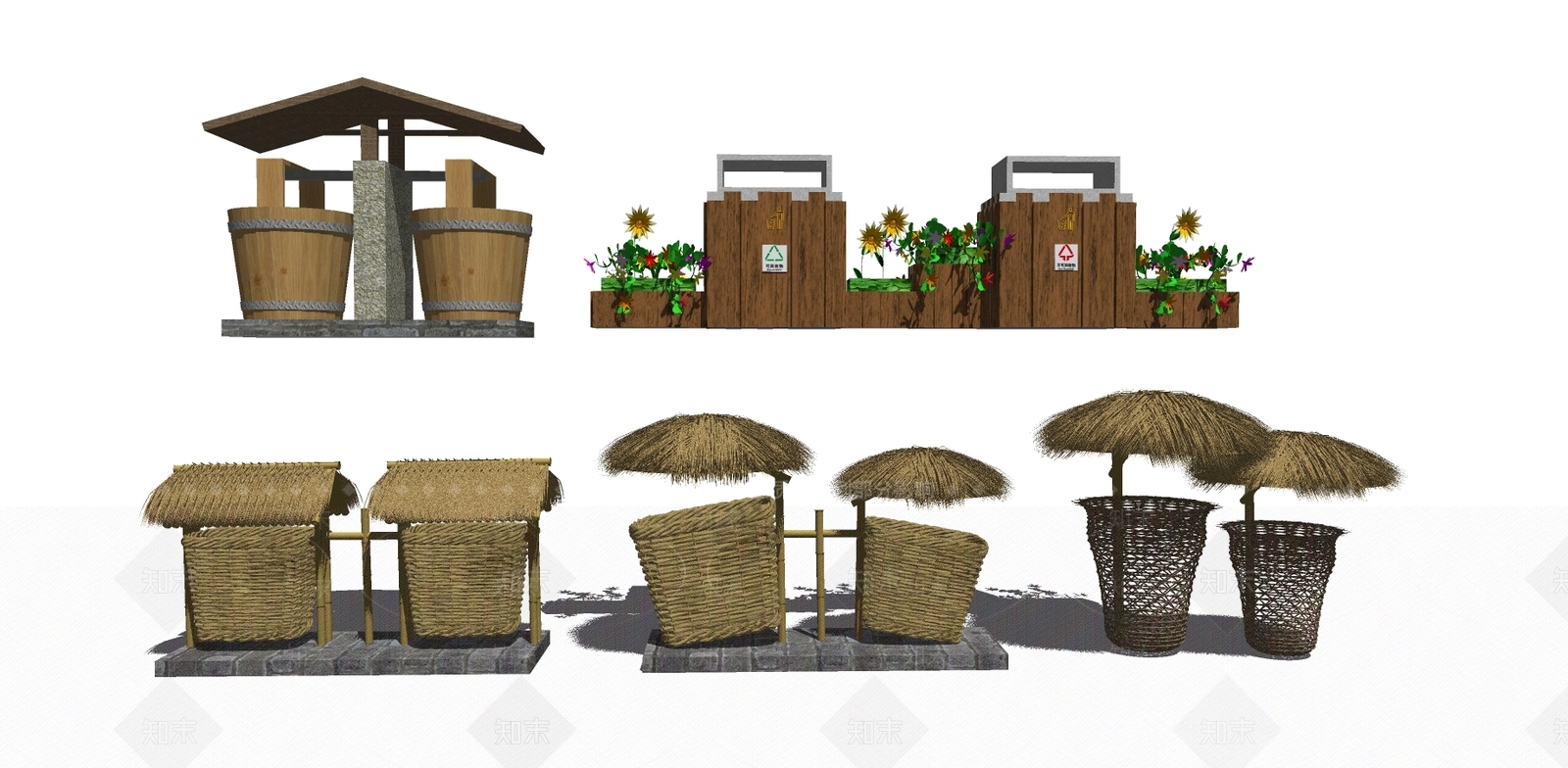 古典风格乡村景区垃圾桶SU模型下载【ID:360047080】