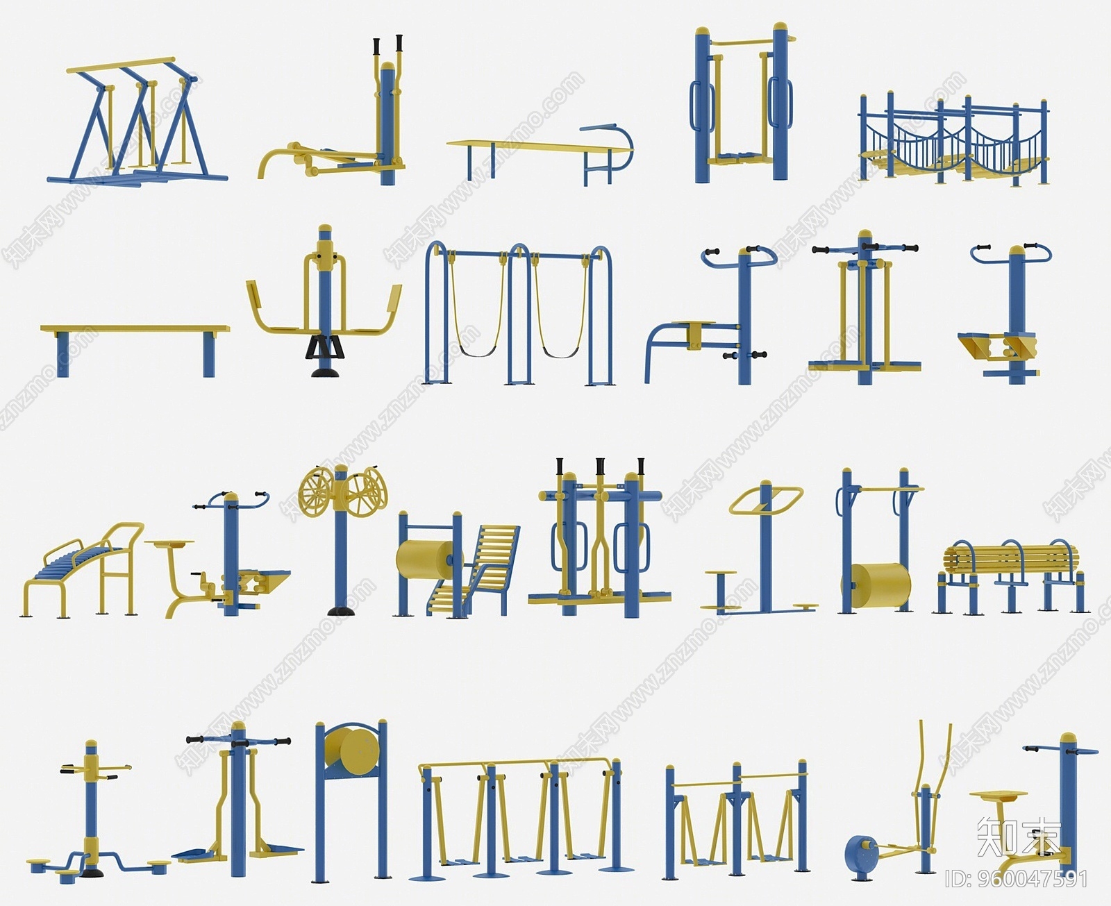 现代健身运动器械组合3D模型下载【ID:960047591】