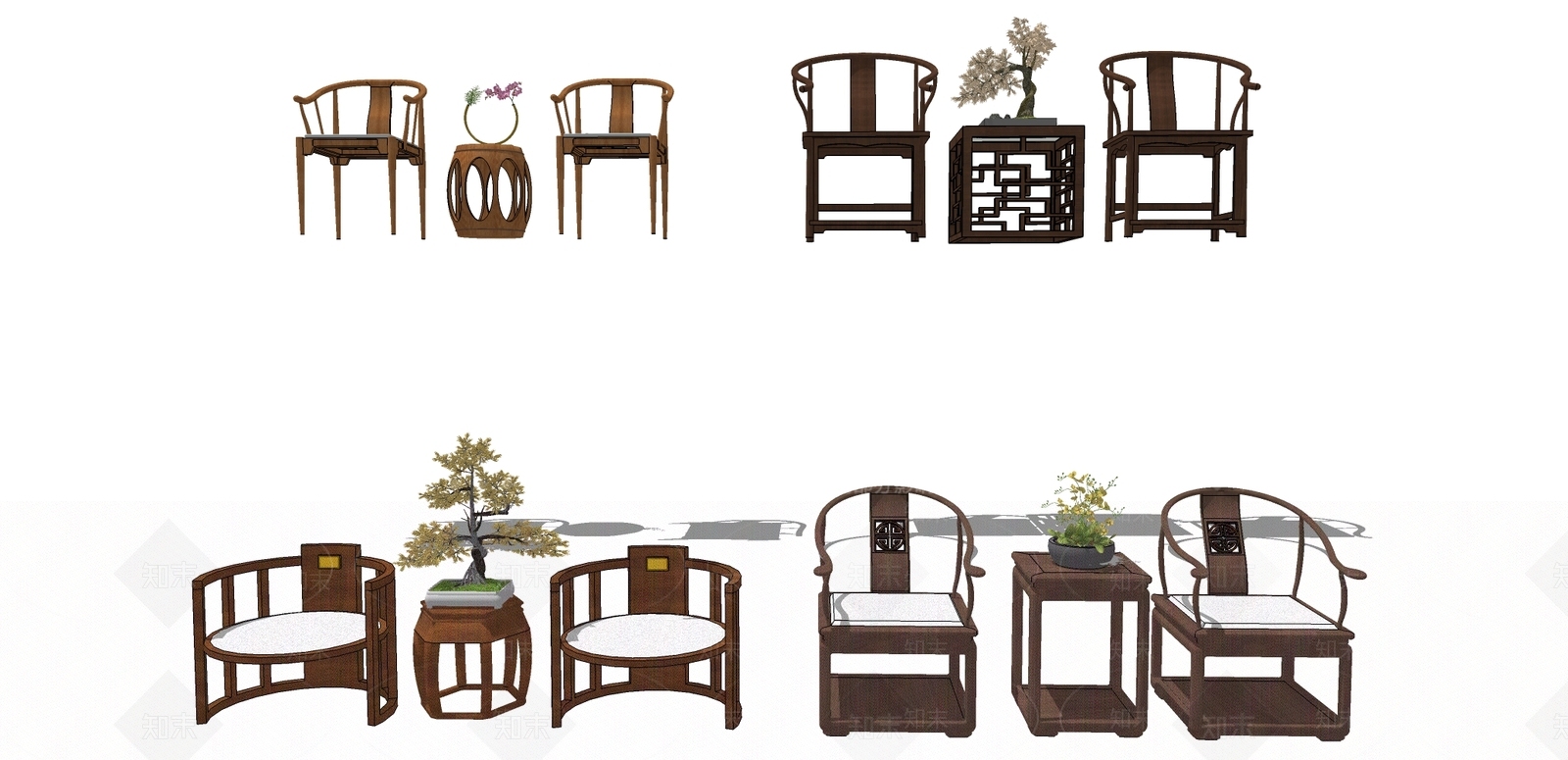 中式风格圈椅SU模型下载【ID:460102596】
