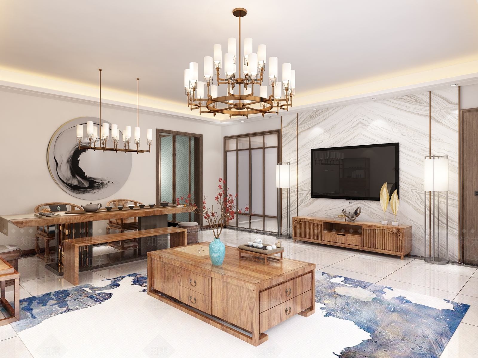 中式古典客餐厅3D模型下载【ID:860109397】