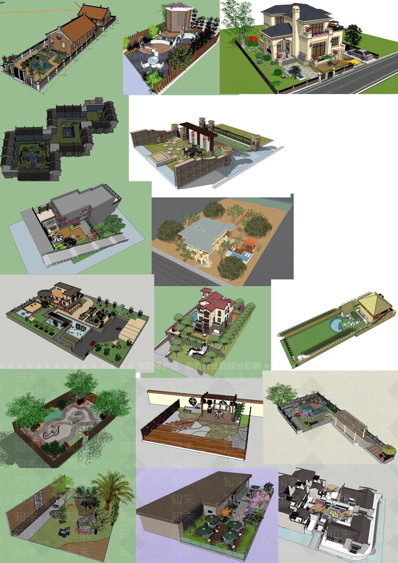 现代风格住宅景观SU模型下载【ID:560120427】