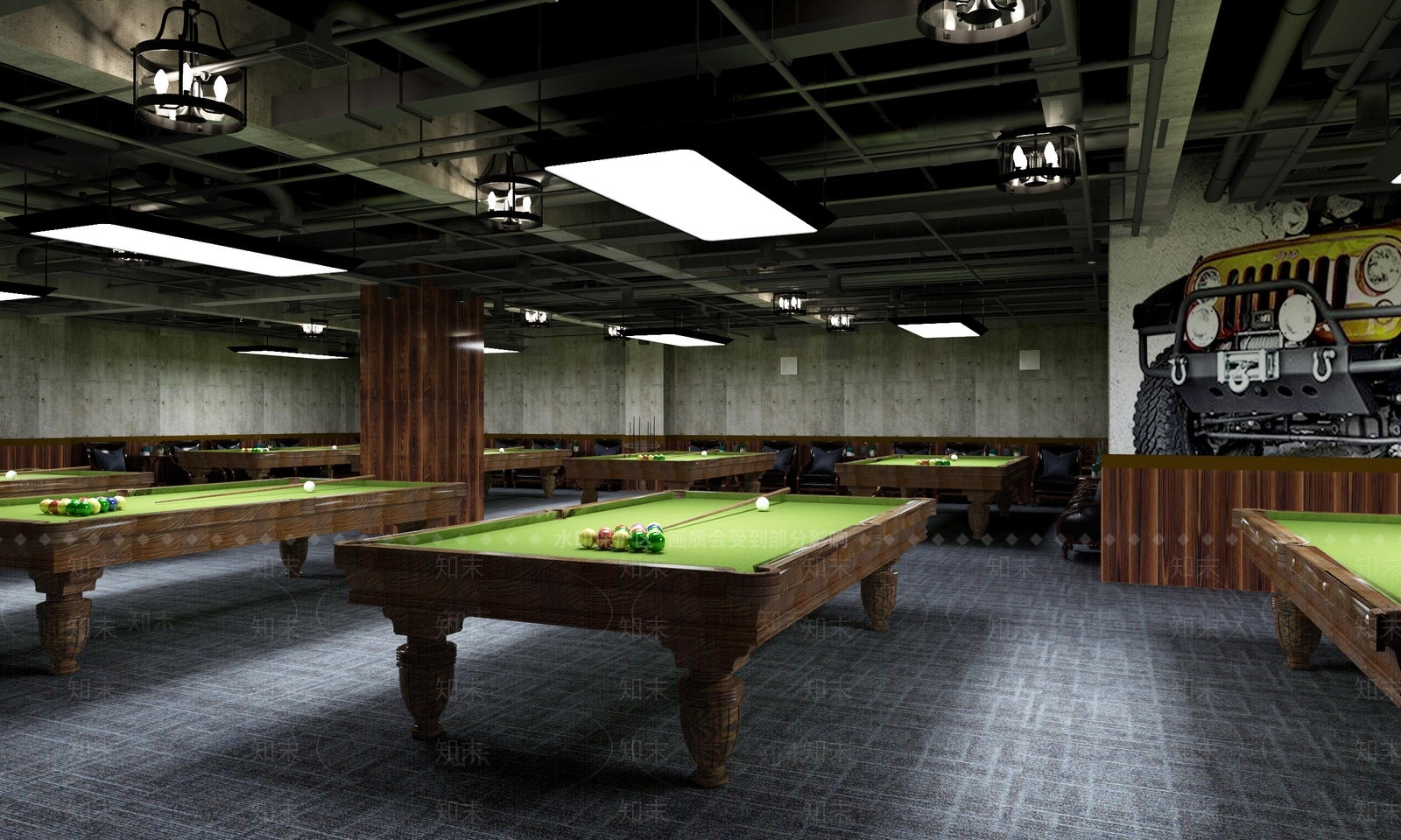 工业风风格桌球室3D模型下载【ID:960139856】
