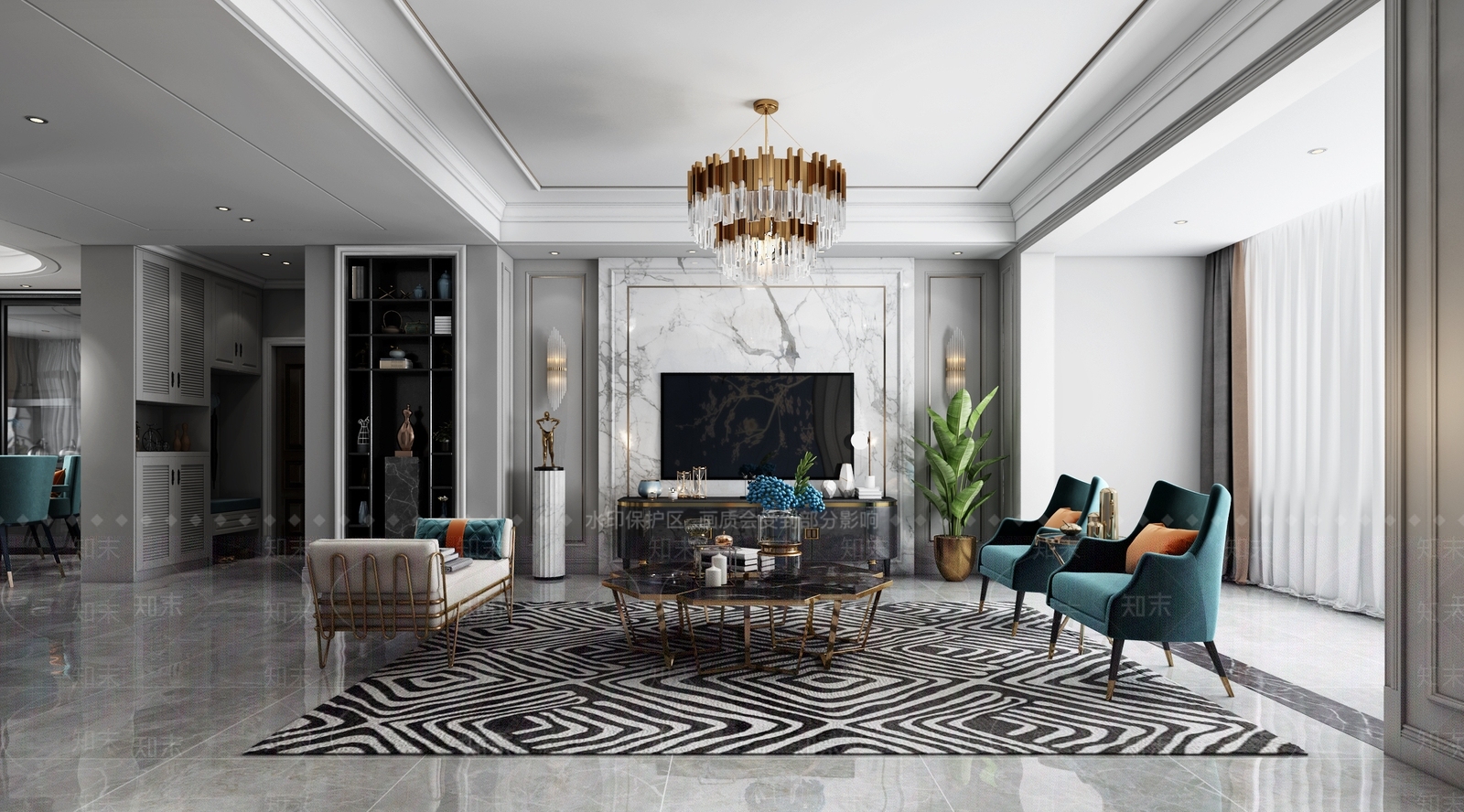 简欧风格家居客厅3D模型下载【ID:760169712】