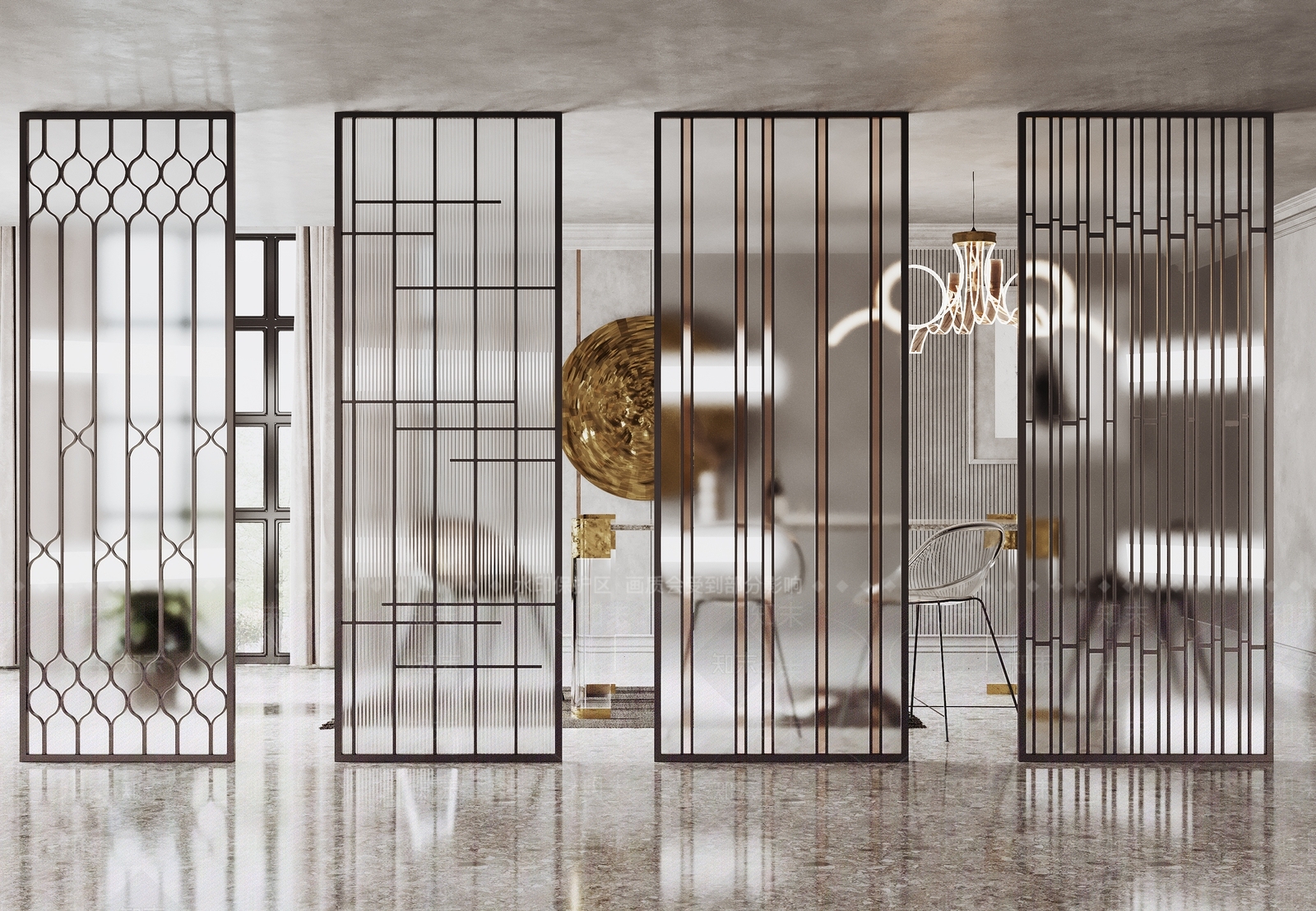 现代办公室玻璃隔断3D模型下载【ID:960175387】