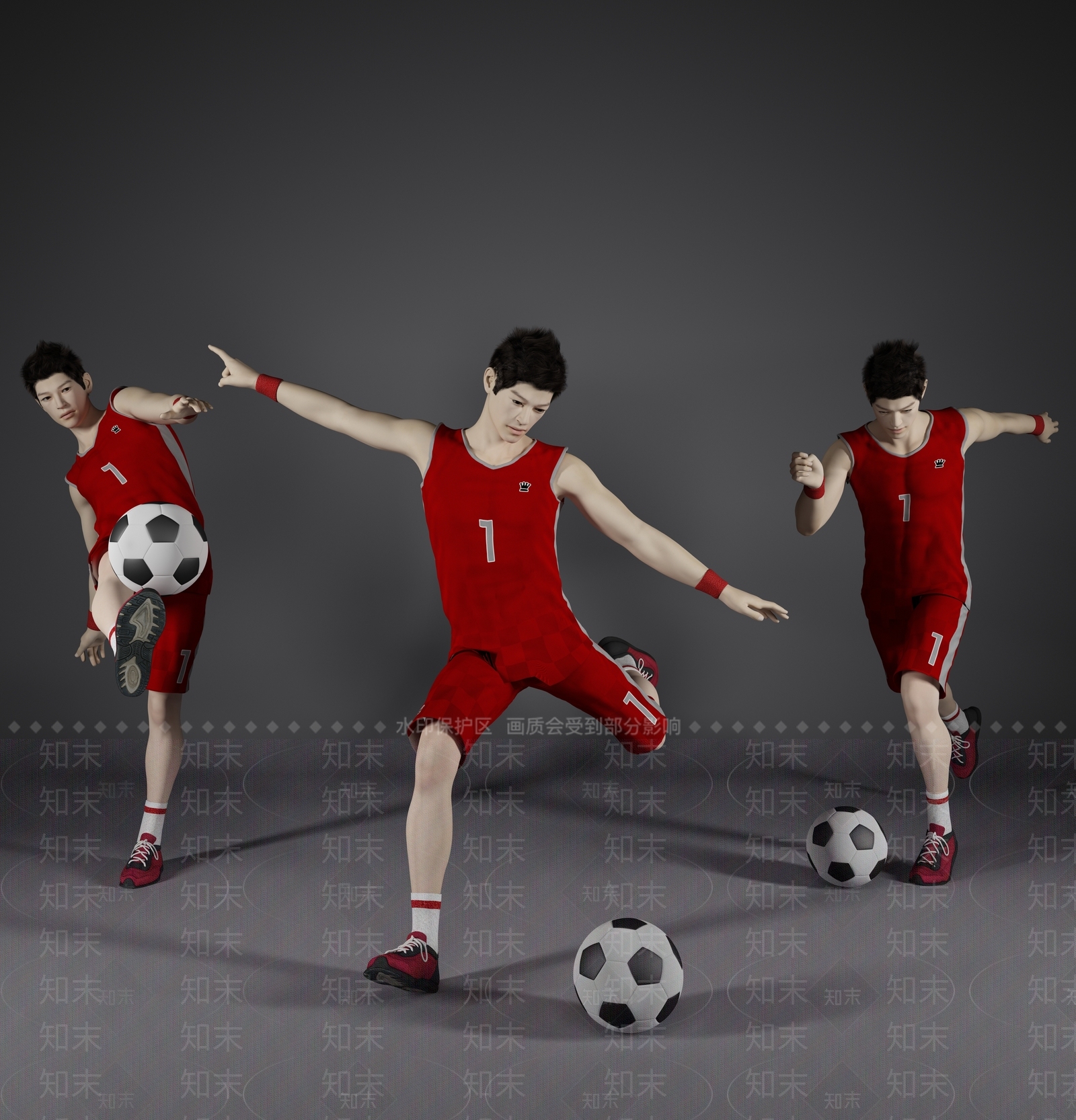 现代踢足球人物3D模型下载【ID:660212435】