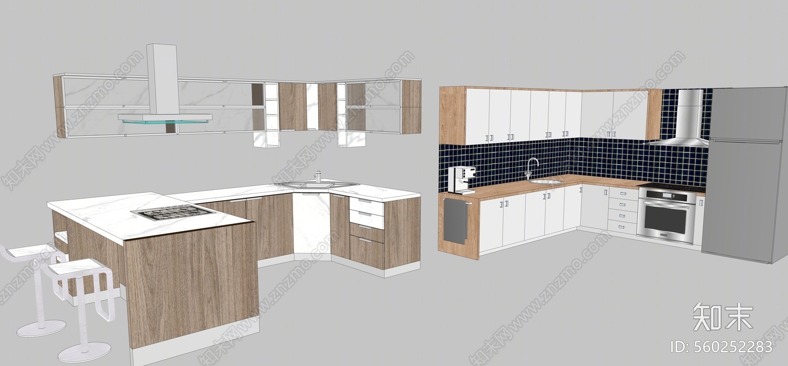现代风格厨房橱柜组合SU模型下载【ID:560252283】
