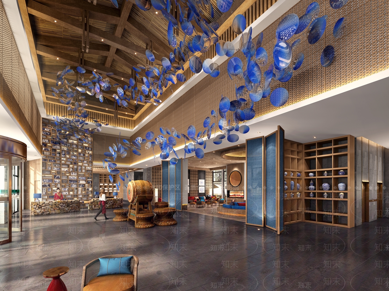新中式酒店大厅3D模型下载【ID:460255224】