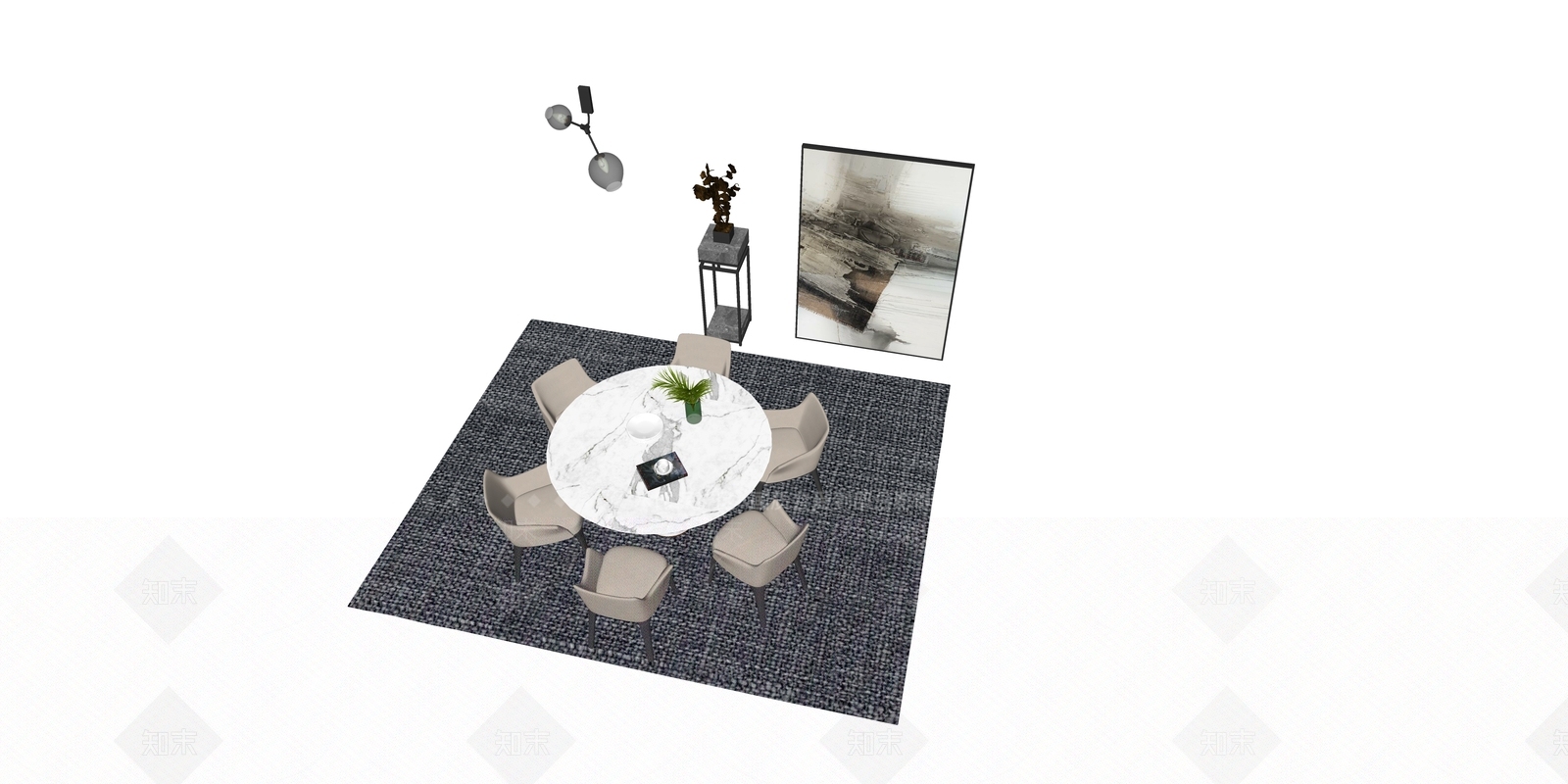 现代风格圆餐桌SU模型下载【ID:660290667】