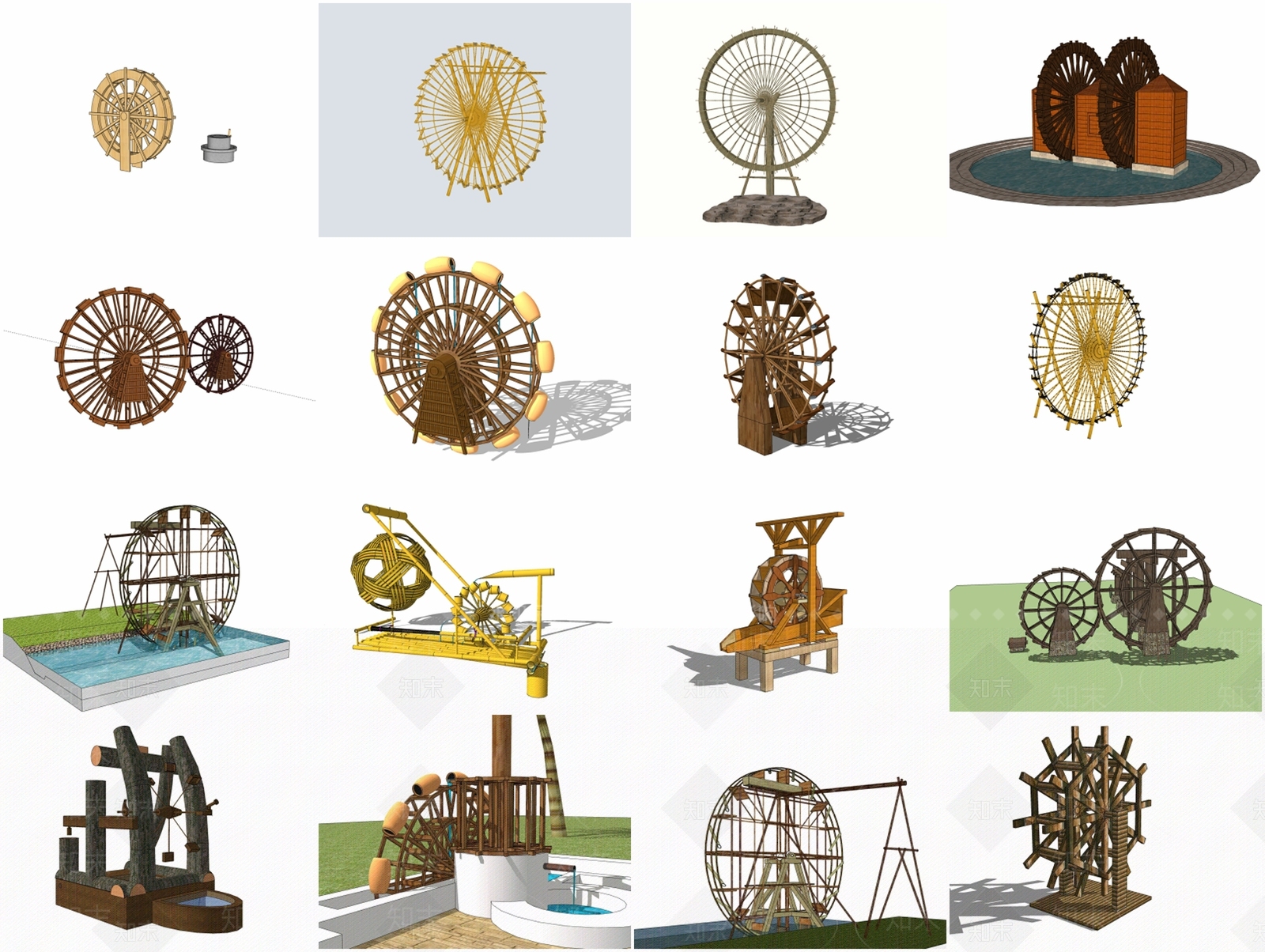 北欧风格滨水景观水车SU模型下载【ID:660291022】