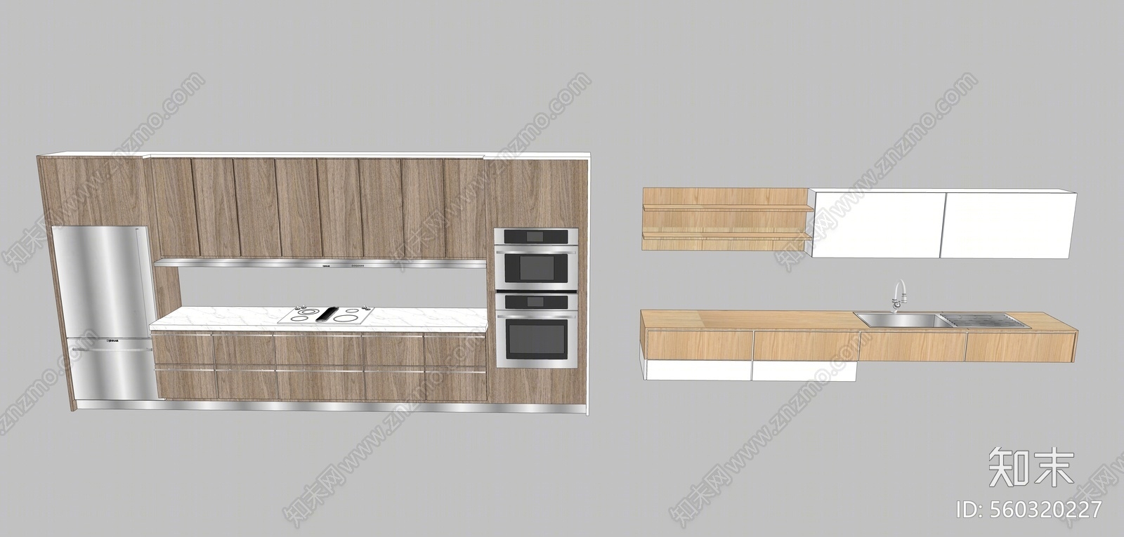 现代风格厨房橱柜组合SU模型下载【ID:560320227】