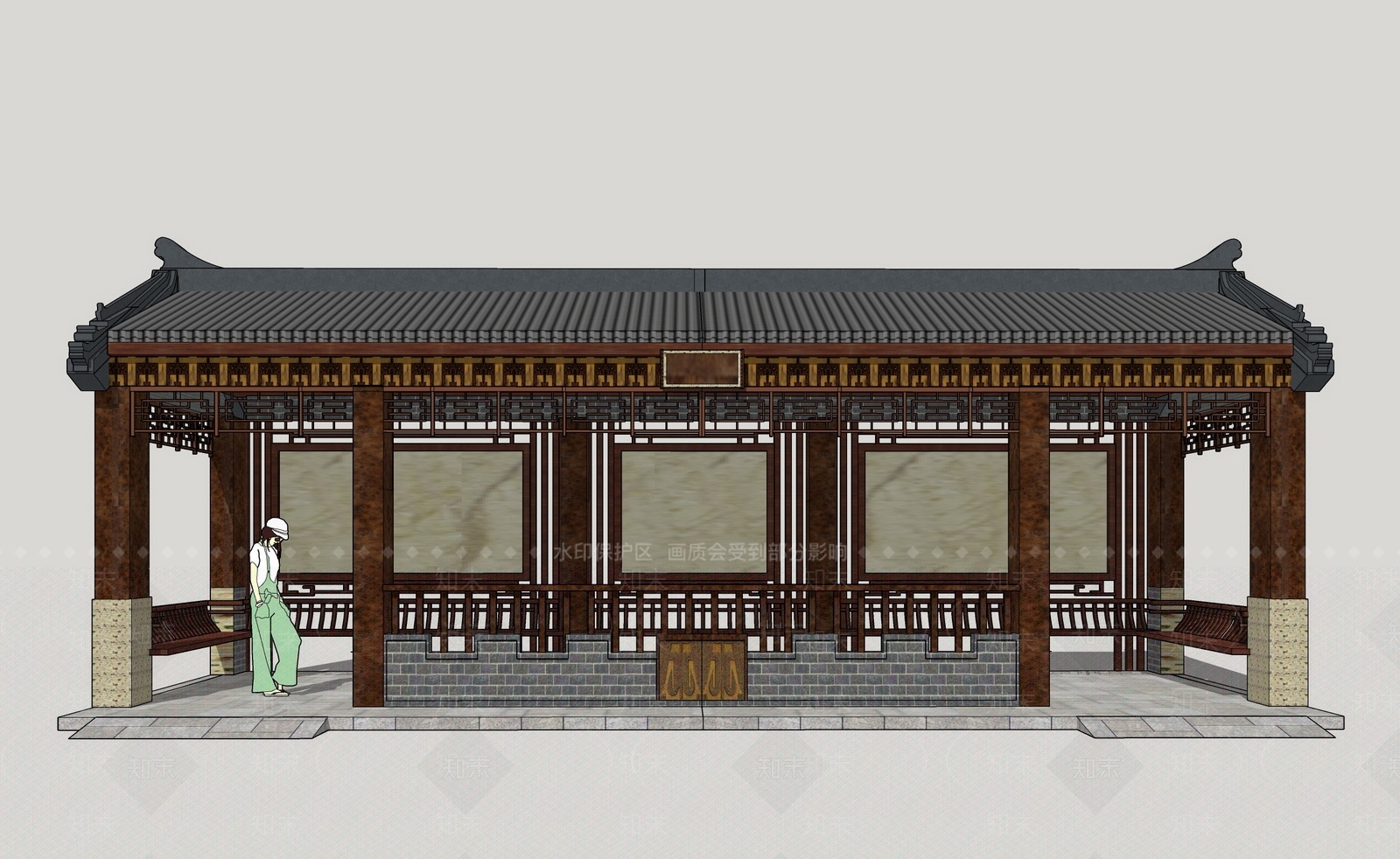 中式风格驿站SU模型下载【ID:460321767】