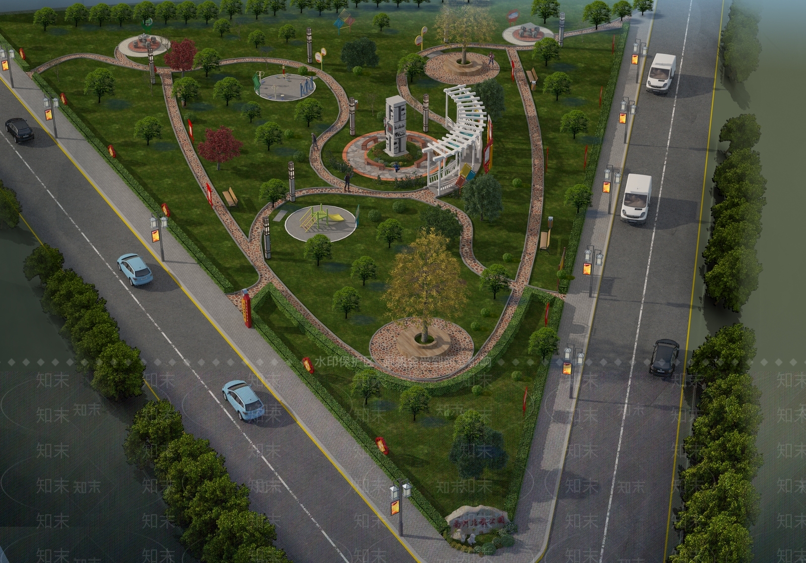 现代公园规划3D模型下载【ID:460322379】