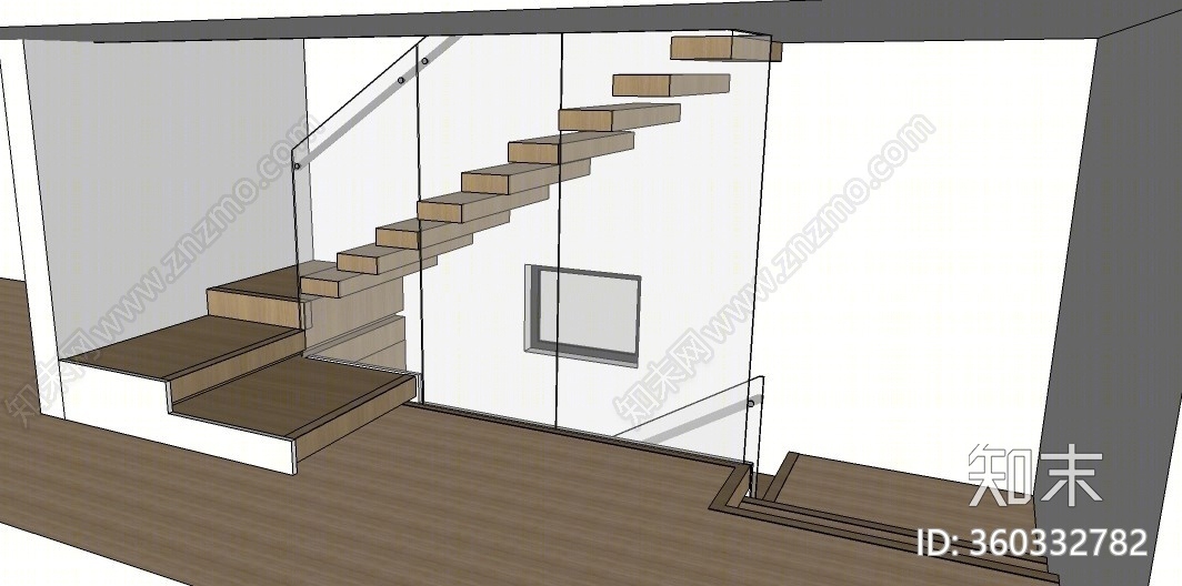 现代风格玻璃楼梯栏杆SU模型下载【ID:360332782】