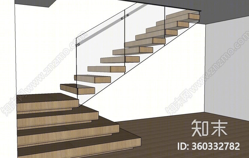 现代风格玻璃楼梯栏杆SU模型下载【ID:360332782】