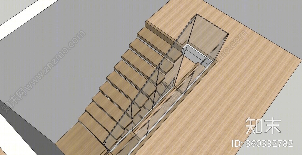 现代风格玻璃楼梯栏杆SU模型下载【ID:360332782】