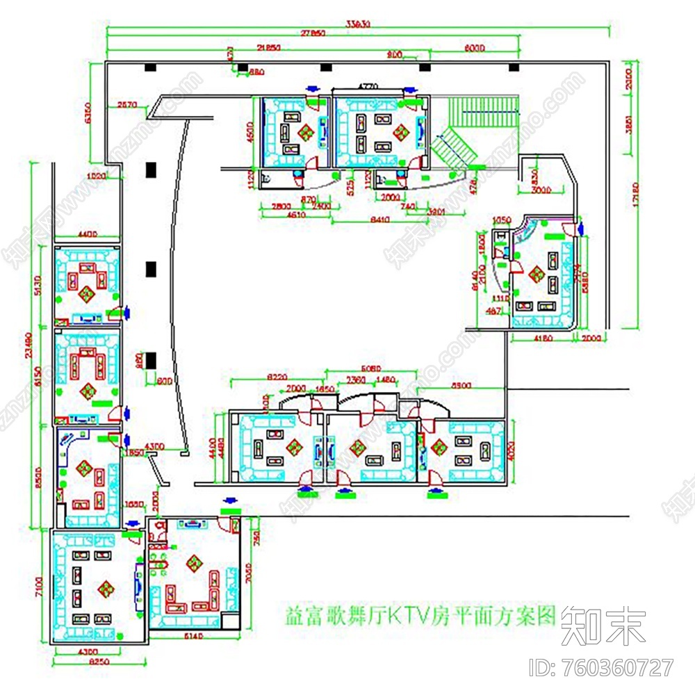益富歌舞厅KTV包间装修图cad施工图下载【ID:760360727】
