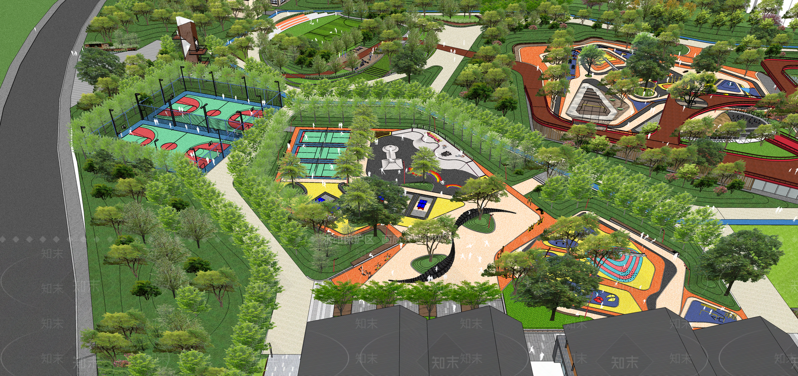 现代风格体育公园景观SU模型下载【ID:560361710】
