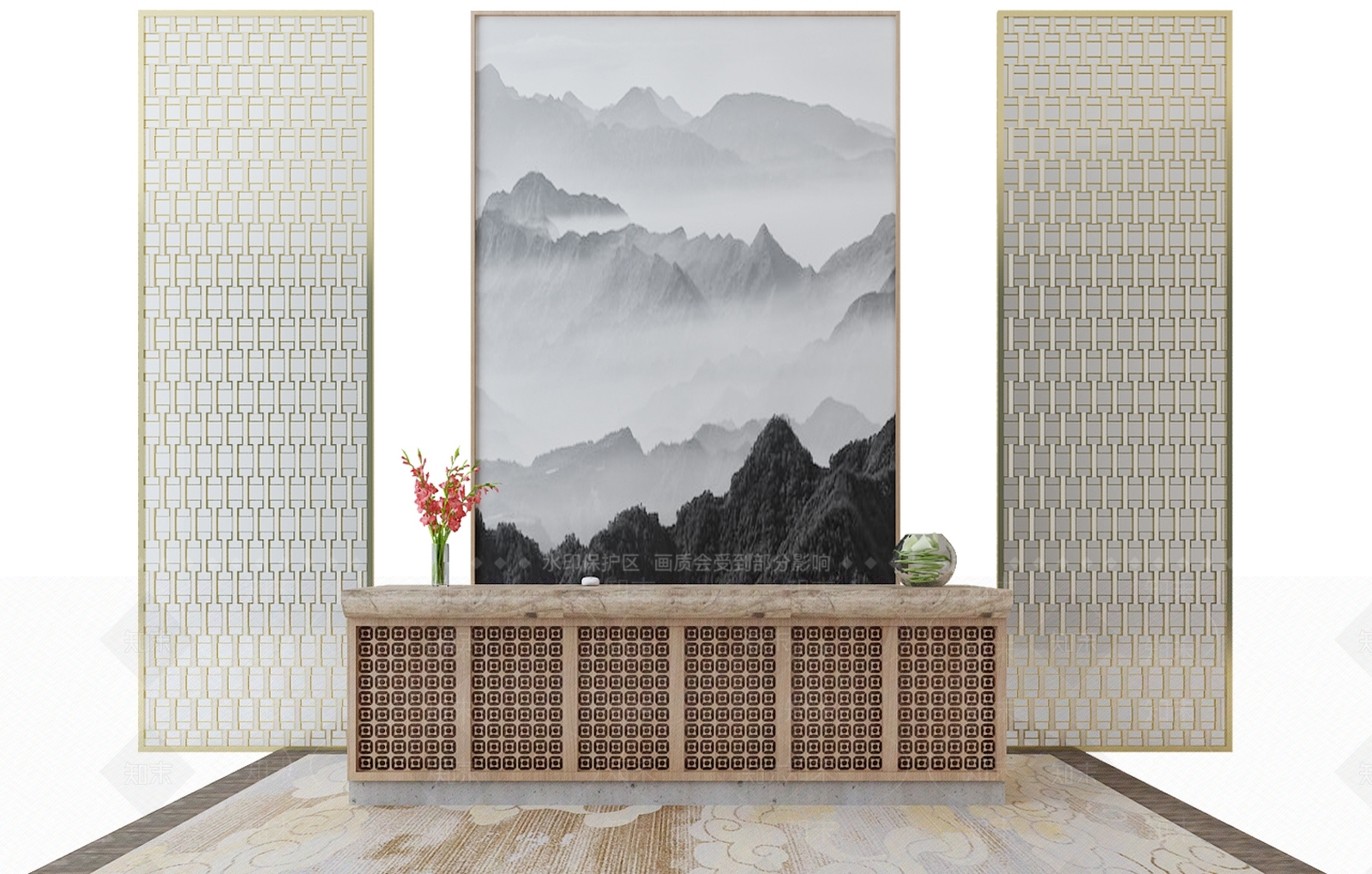 新中式服务台3D模型下载【ID:760367996】