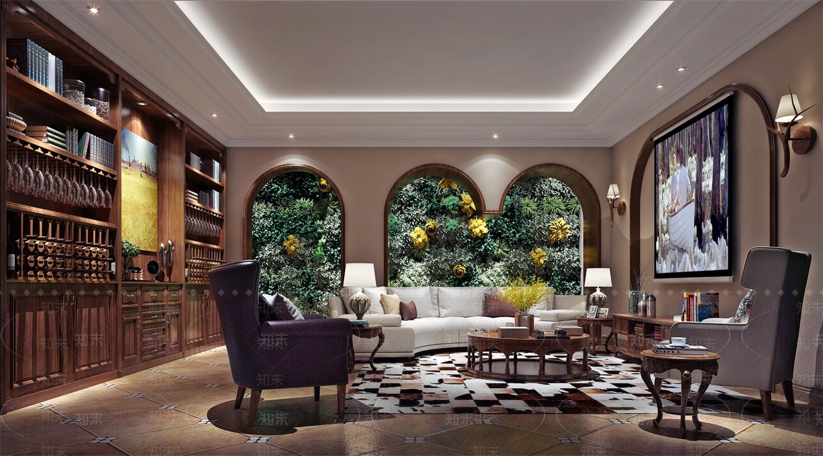 美式风格家居客厅3D模型下载【ID:760375893】