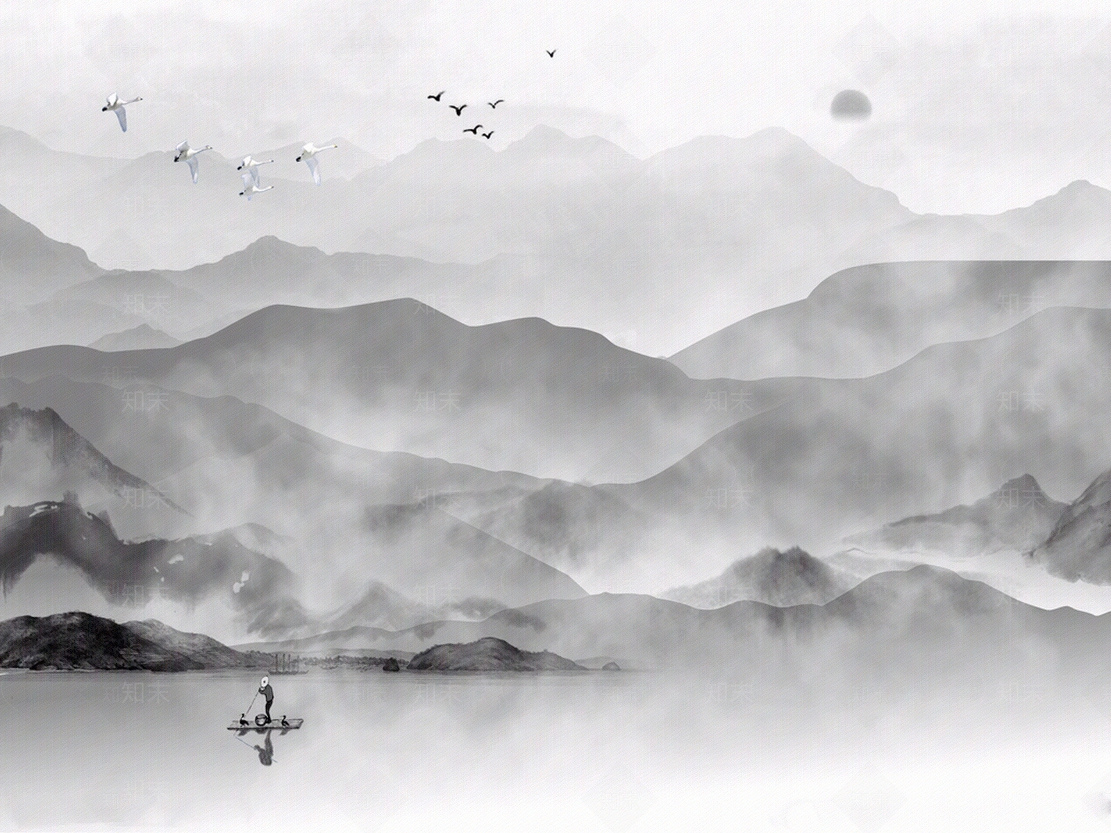 新中式玄抽象水墨禅意挂画贴图下载【ID:960409748】