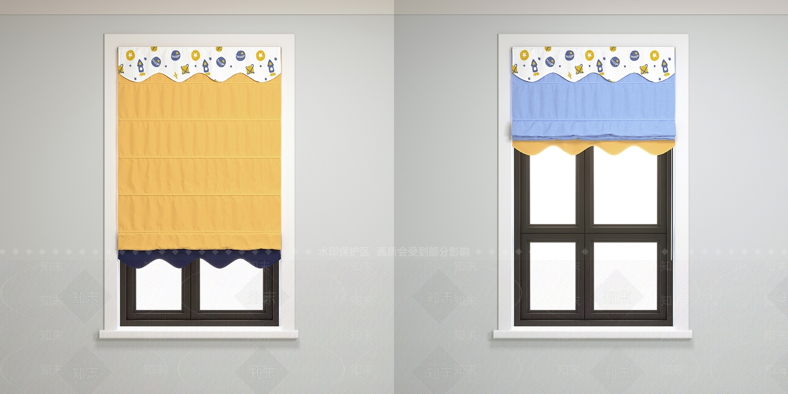 现代儿童房窗帘3D模型下载【ID:360429895】