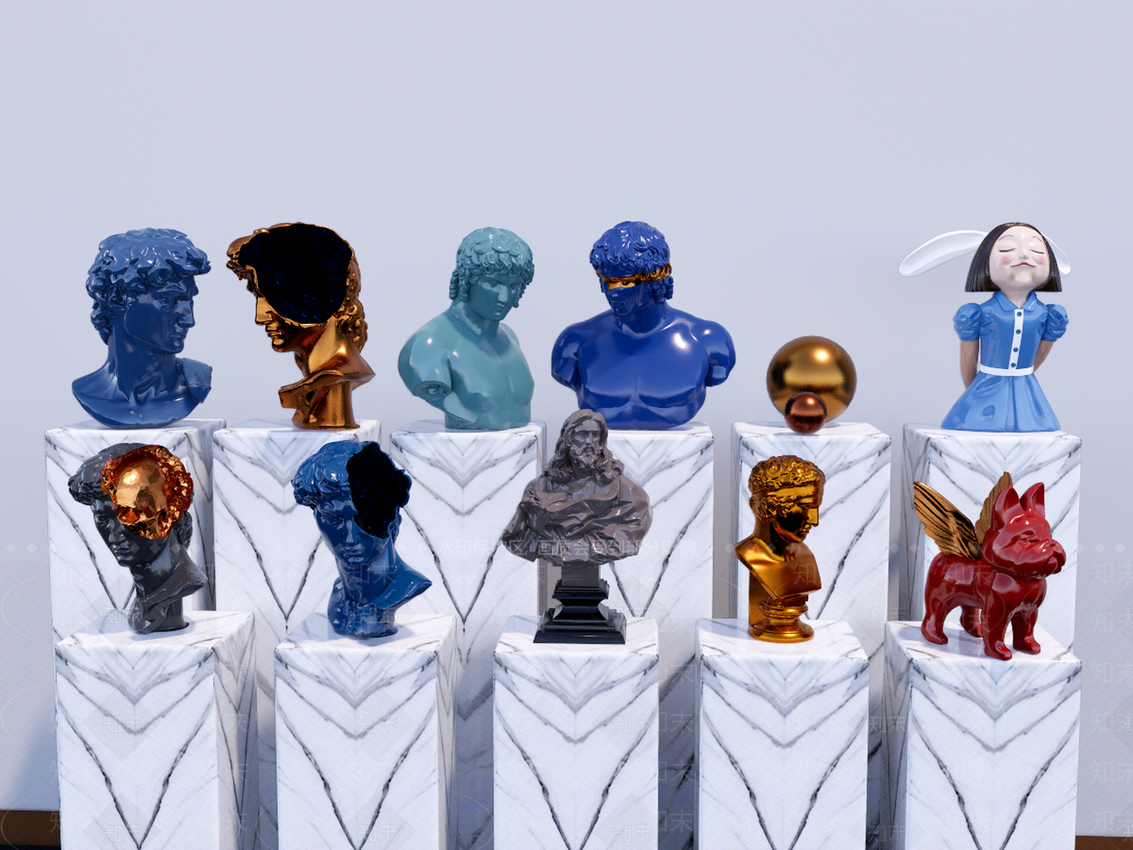 现代人像人物雕塑SU模型下载【ID:660443806】