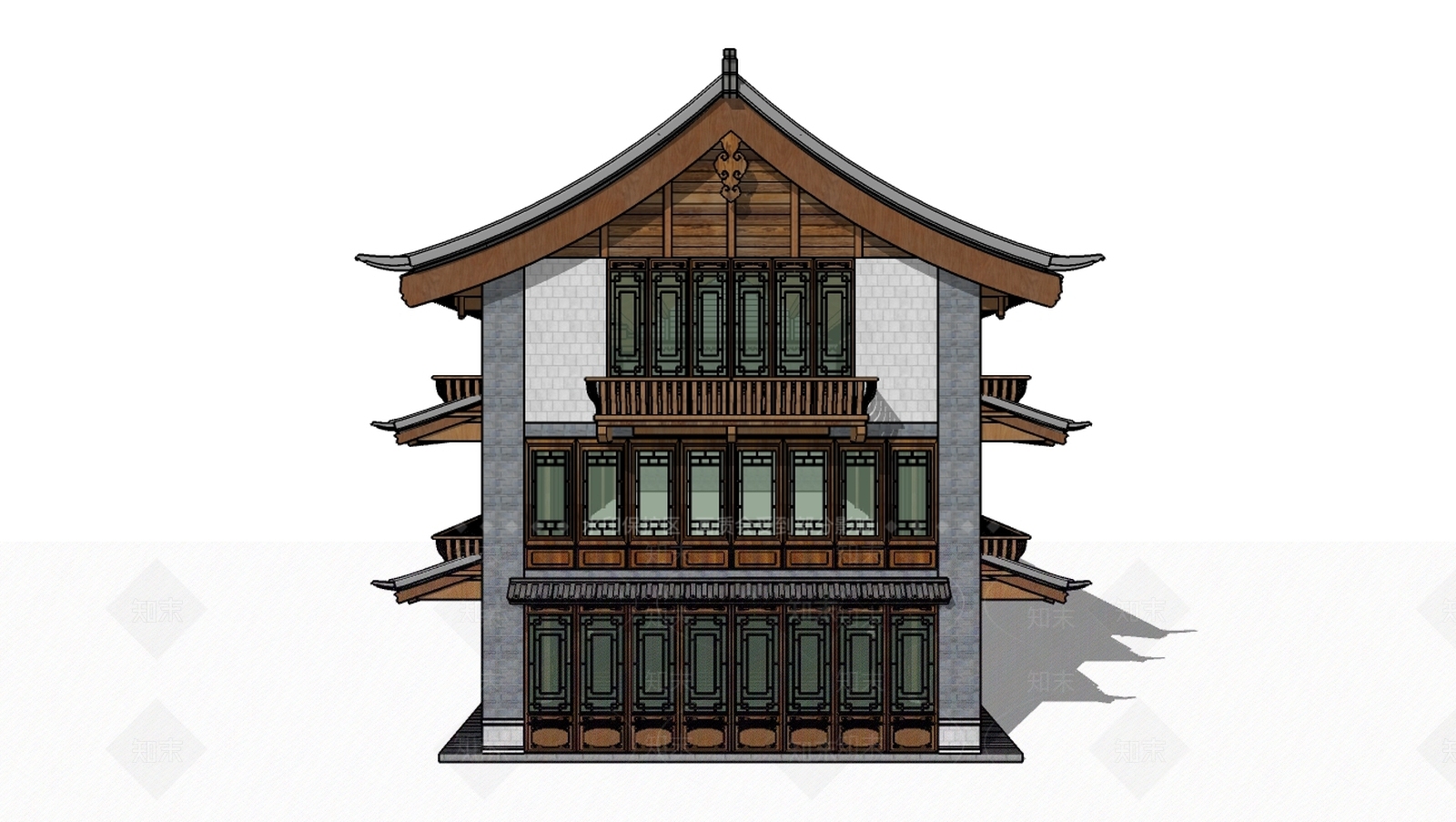 中式风格景观小建筑SU模型下载【ID:660444737】