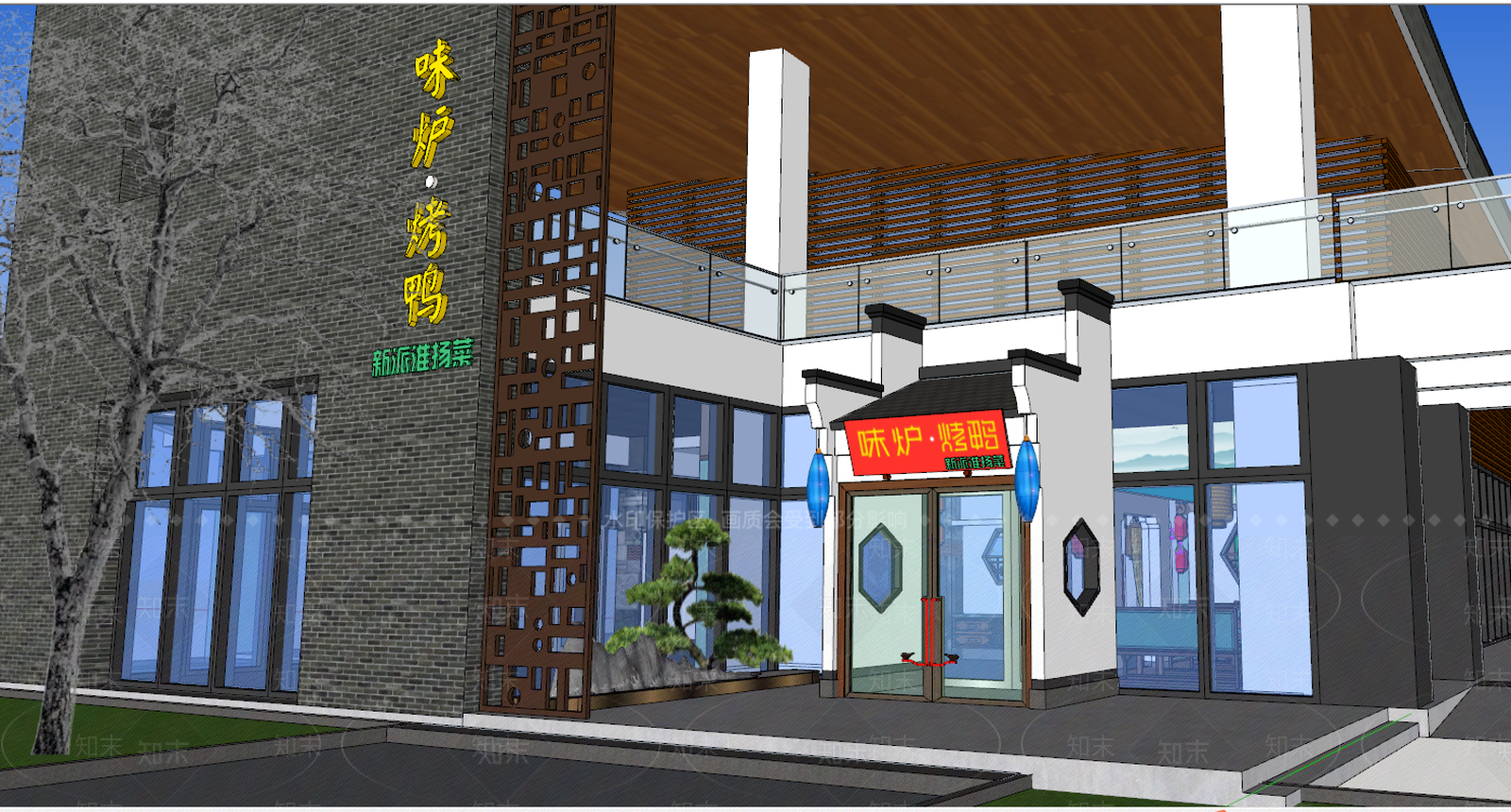 新中式门头SU模型草图