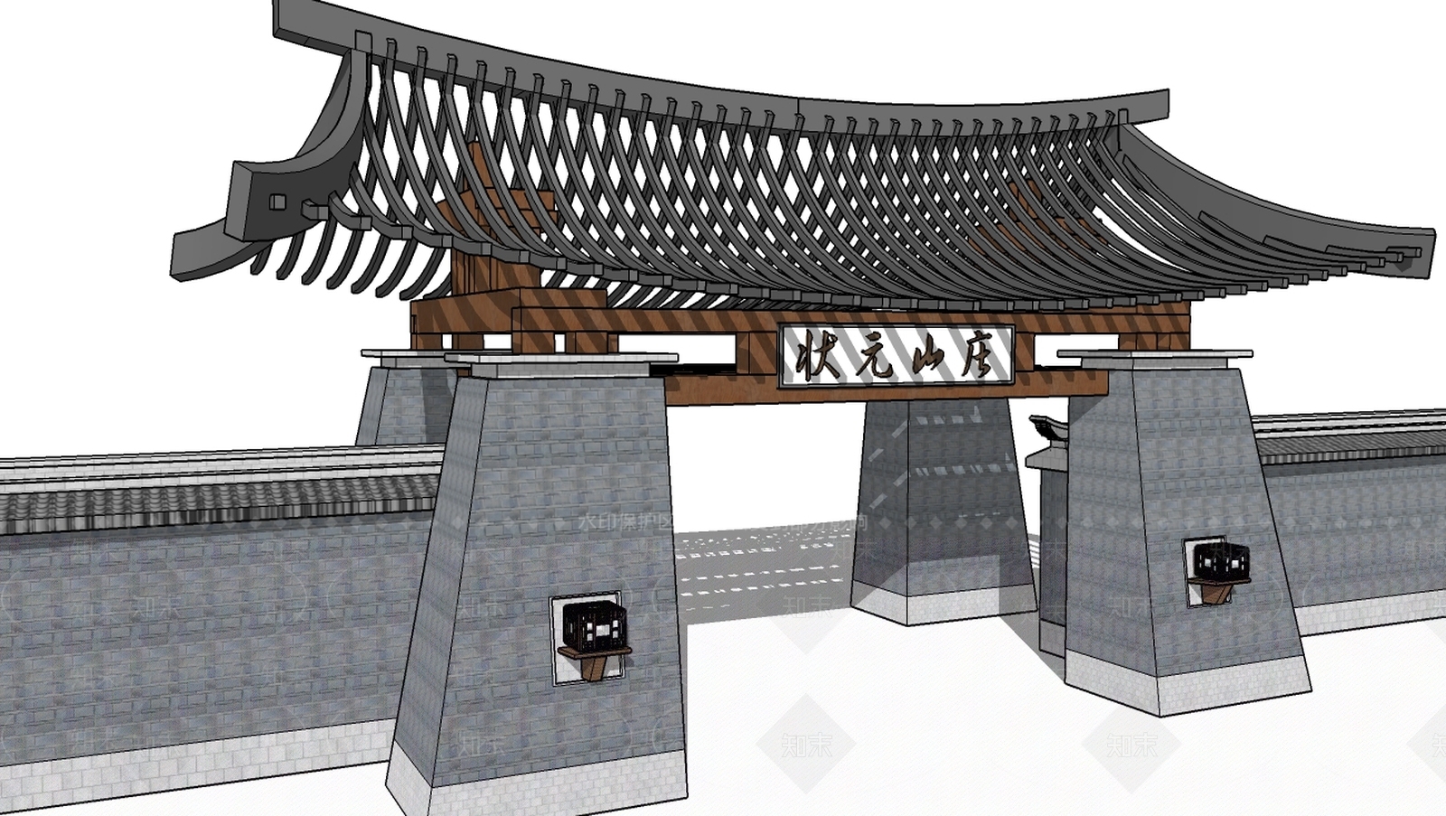 中式风格景观小建筑SU模型下载【ID:660444762】