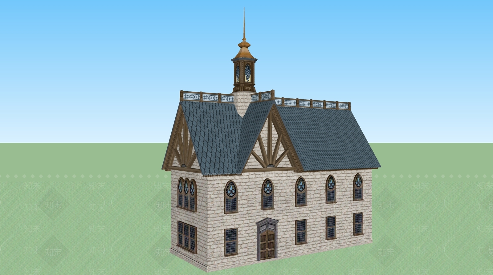 欧式风格礼堂SU模型下载【ID:560449274】