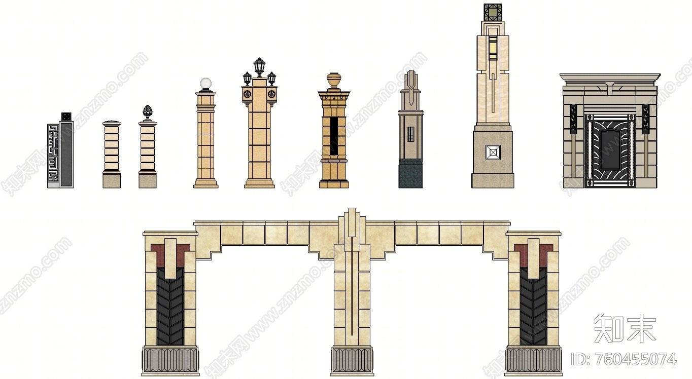 欧式风格景观柱SU模型下载【ID:760455074】