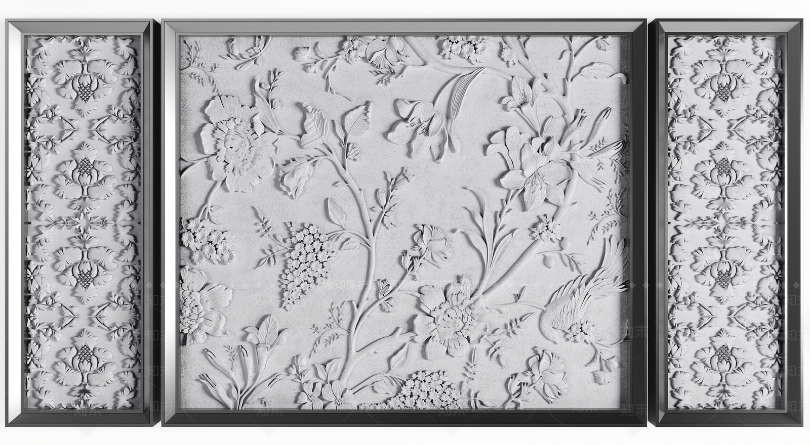 新中式墙面花雕3D模型下载【ID:960461996】