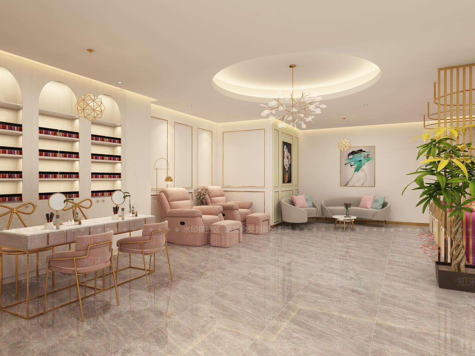 现代轻奢美甲店3D模型下载【ID:260477099】