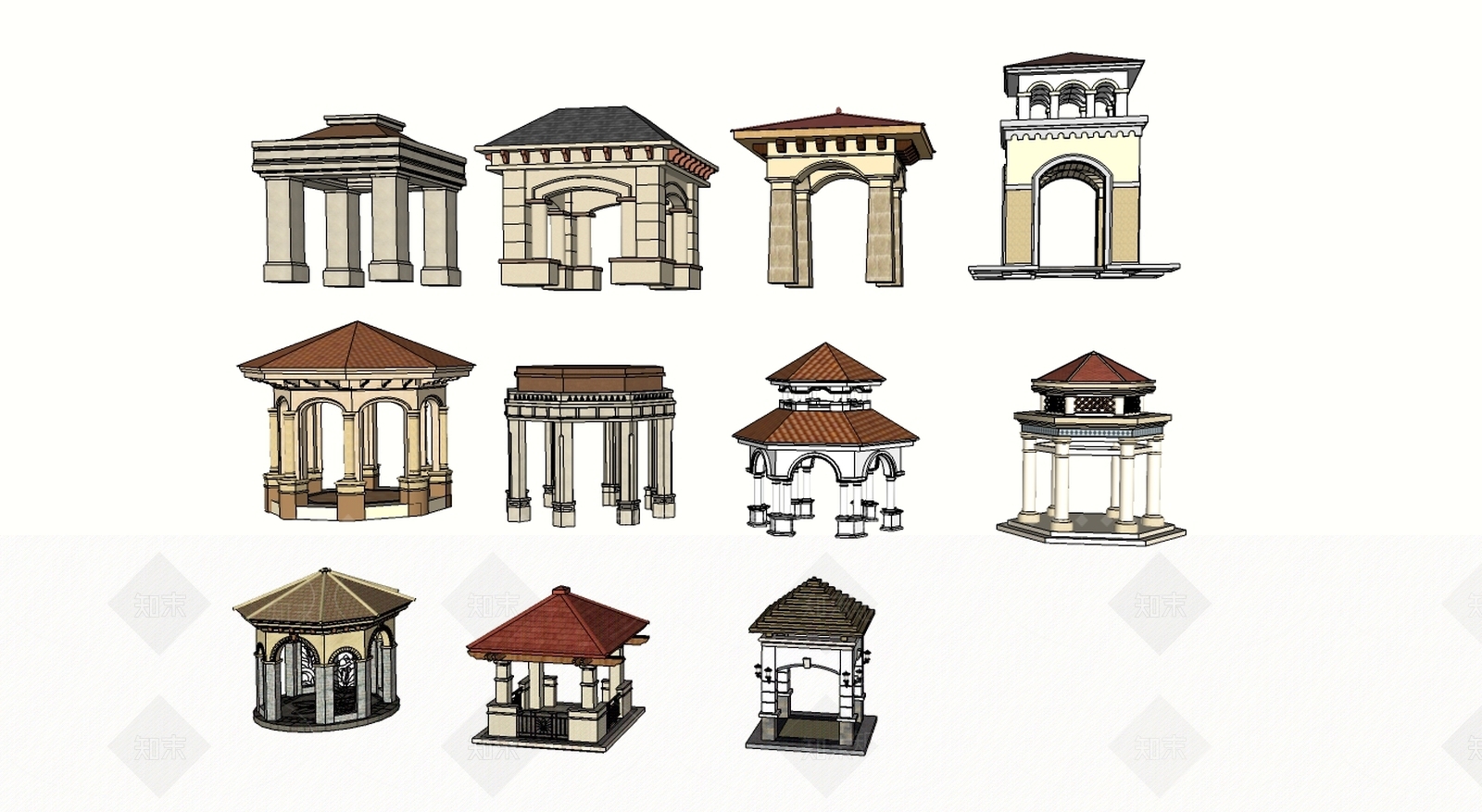 欧式法式风格亭子SU模型下载【ID:460536875】