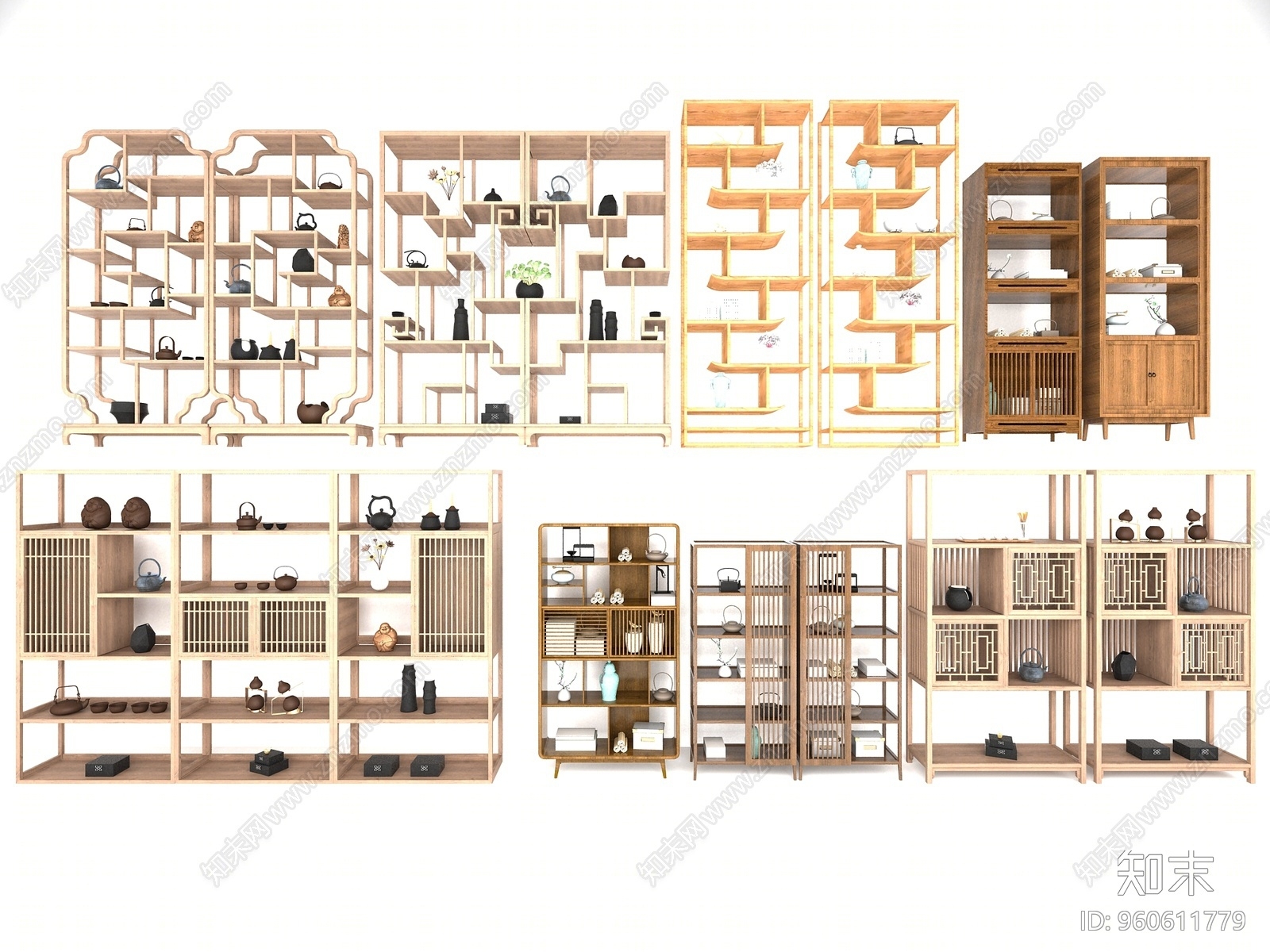 新中式博古架3D模型下载【ID:960611779】