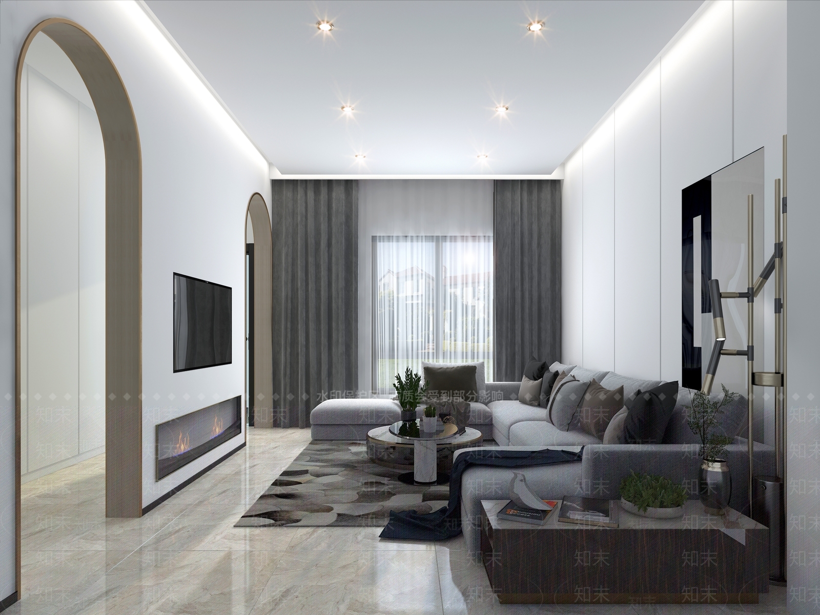 现代拱形门客厅3D模型下载【ID:760663764】