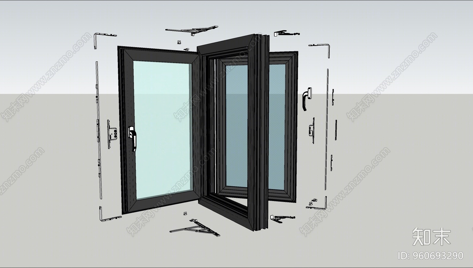 现代风格平开窗SU模型下载【ID:960693290】