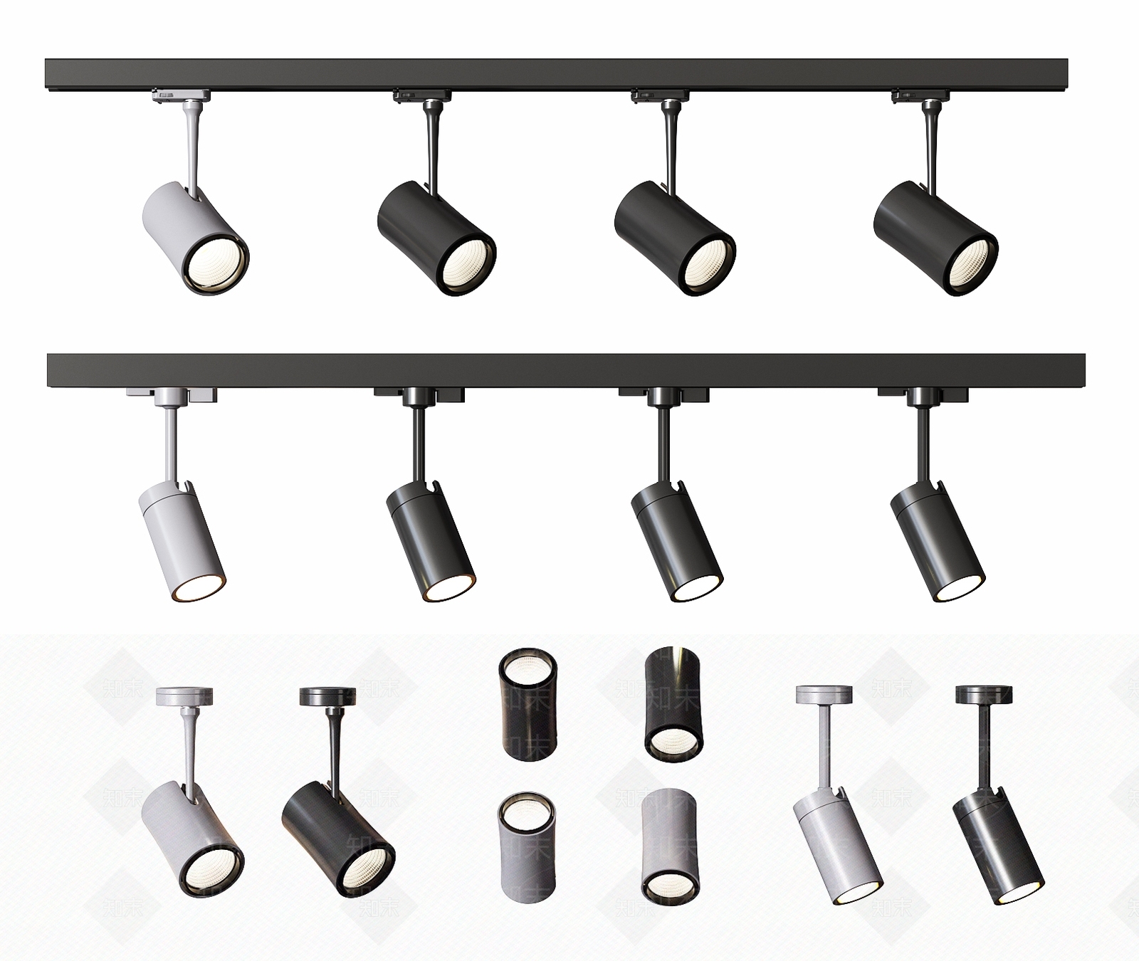 现代明装轨道灯3D模型下载【ID:660695672】