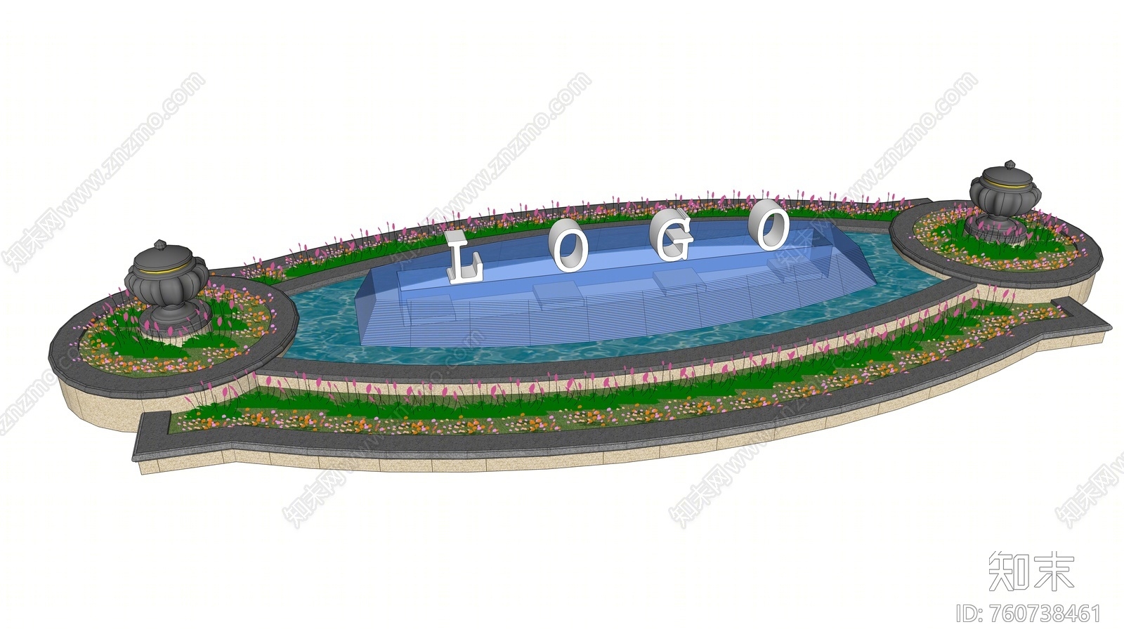 欧式风格入口水景SU模型下载【ID:760738461】
