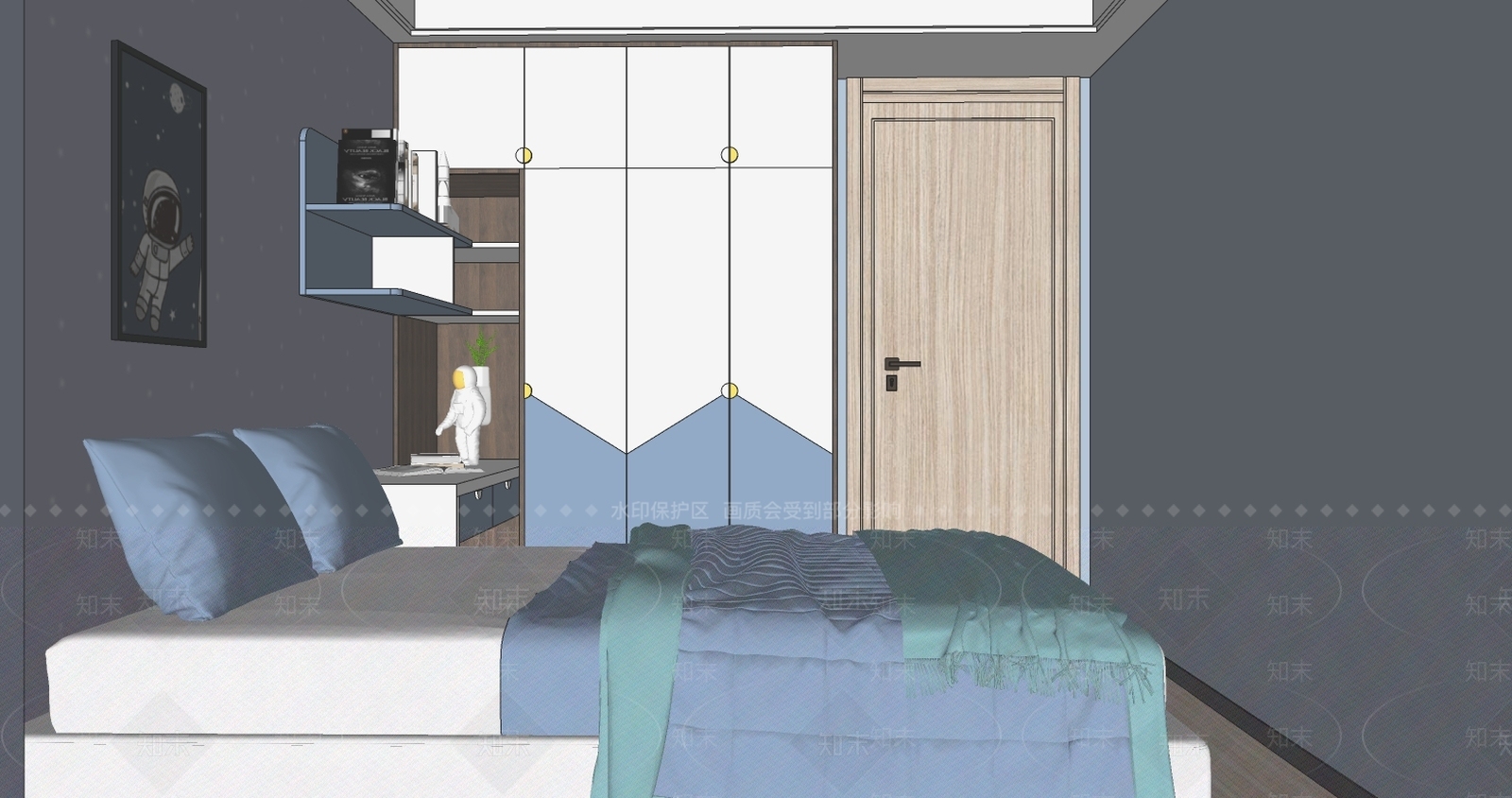 北欧风格男孩儿童房SU模型下载【ID:260741568】
