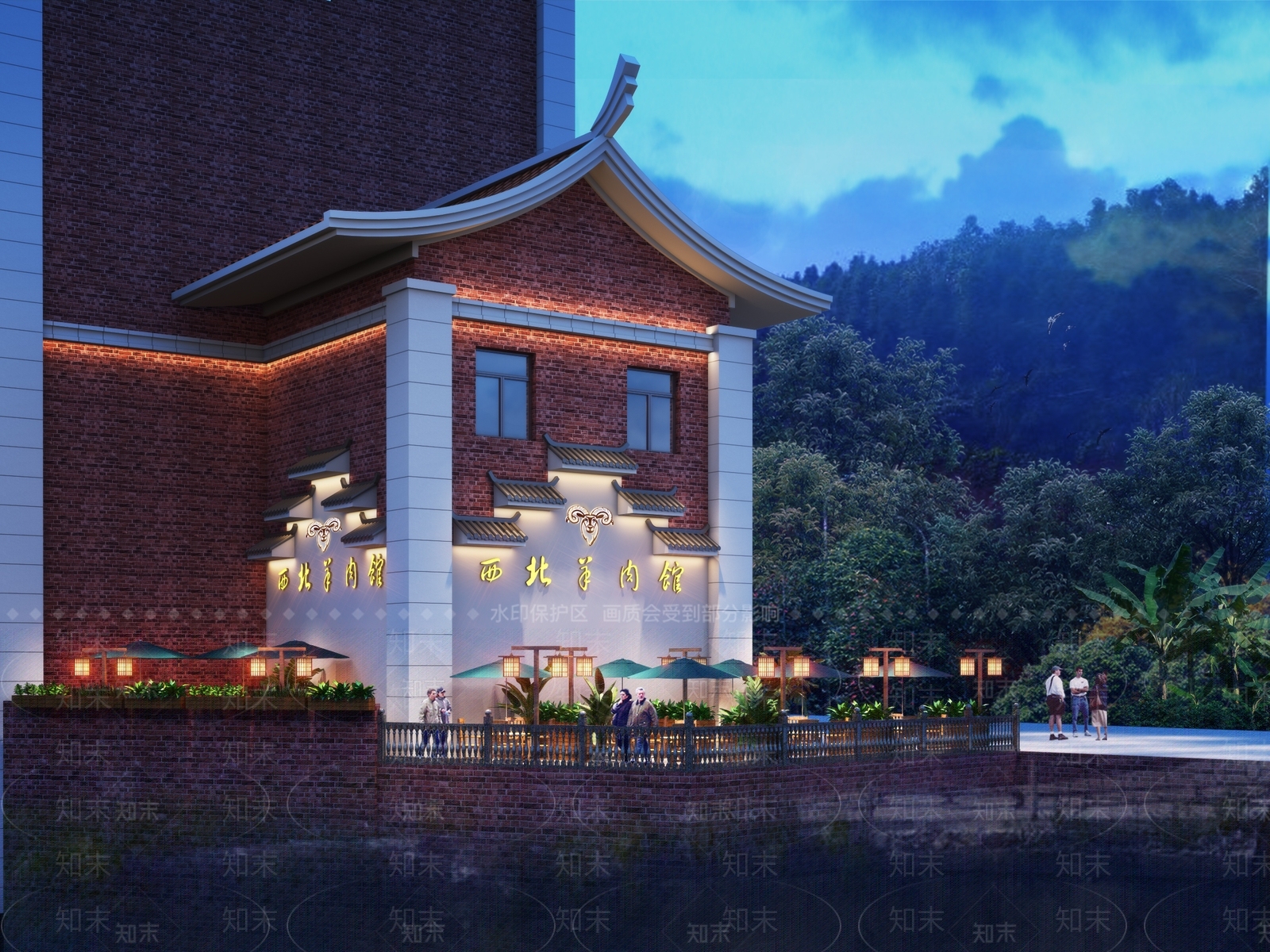 新中式古建3D模型渲染效果图