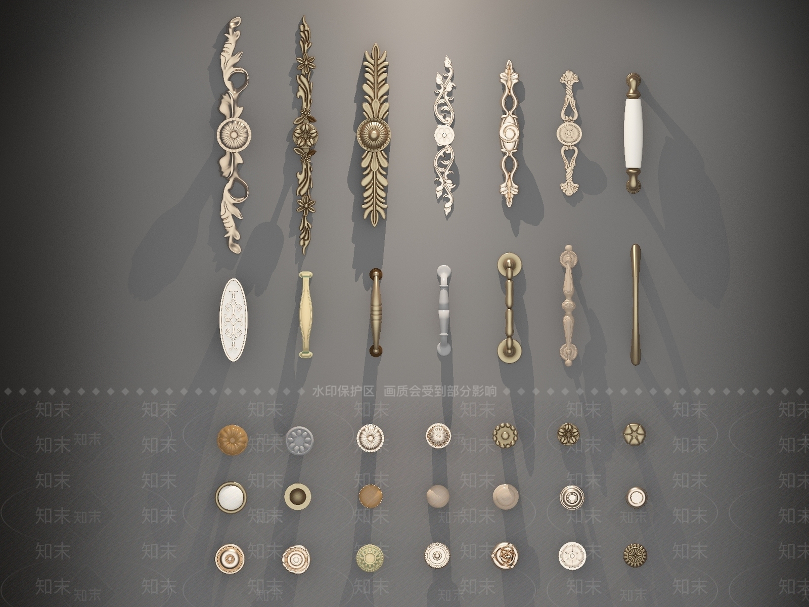 简欧柜门把手3D模型下载【ID:760774549】