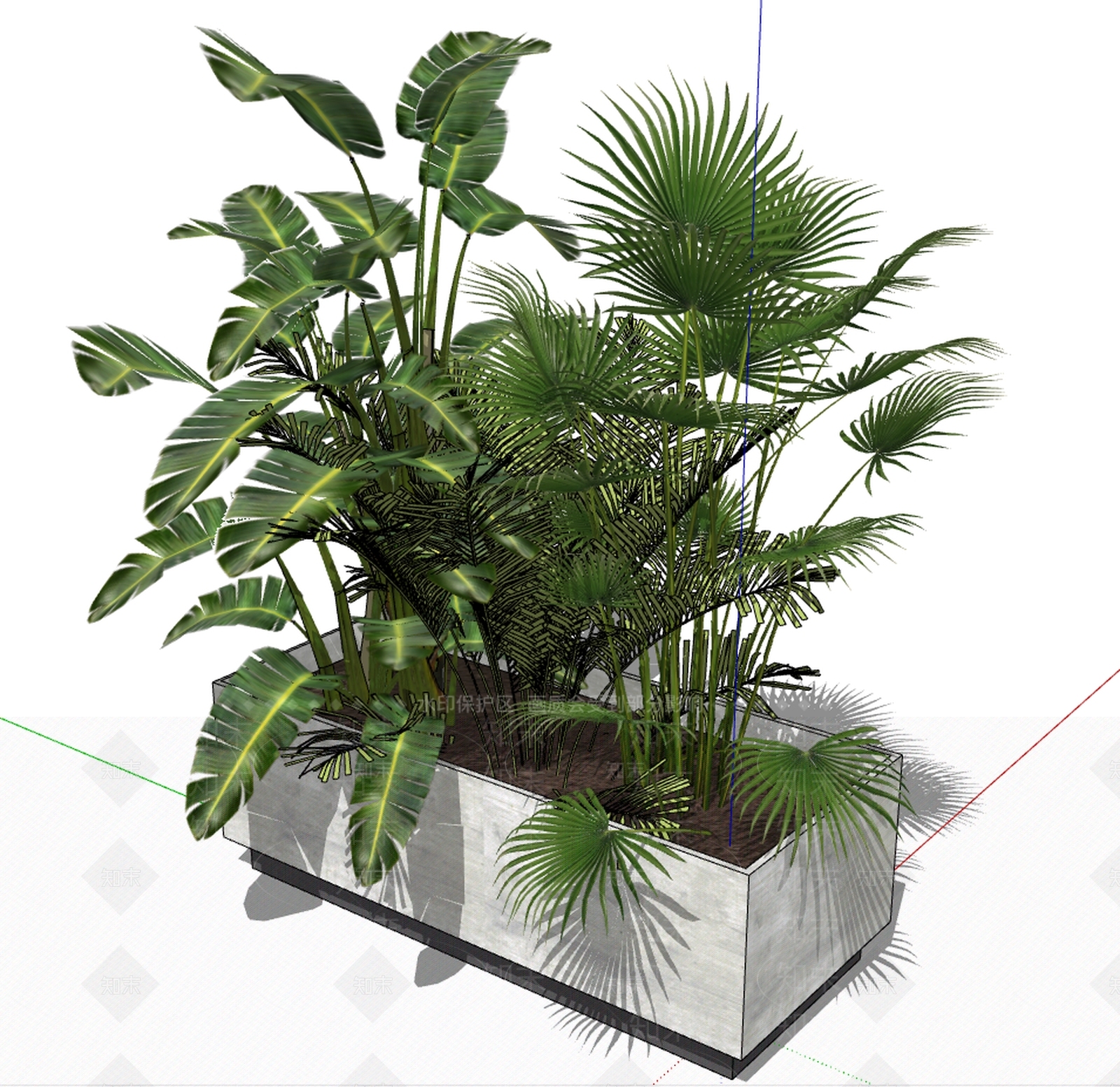 现代风格大叶盆栽SU模型下载【ID:160777845】