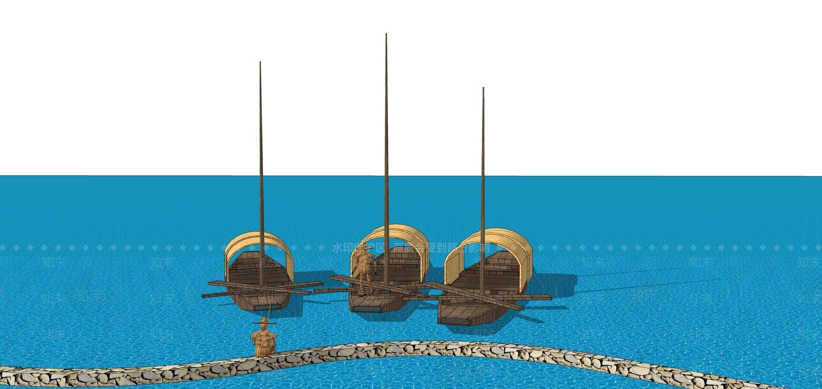 中式风格古代船SU模型下载【ID:660800499】