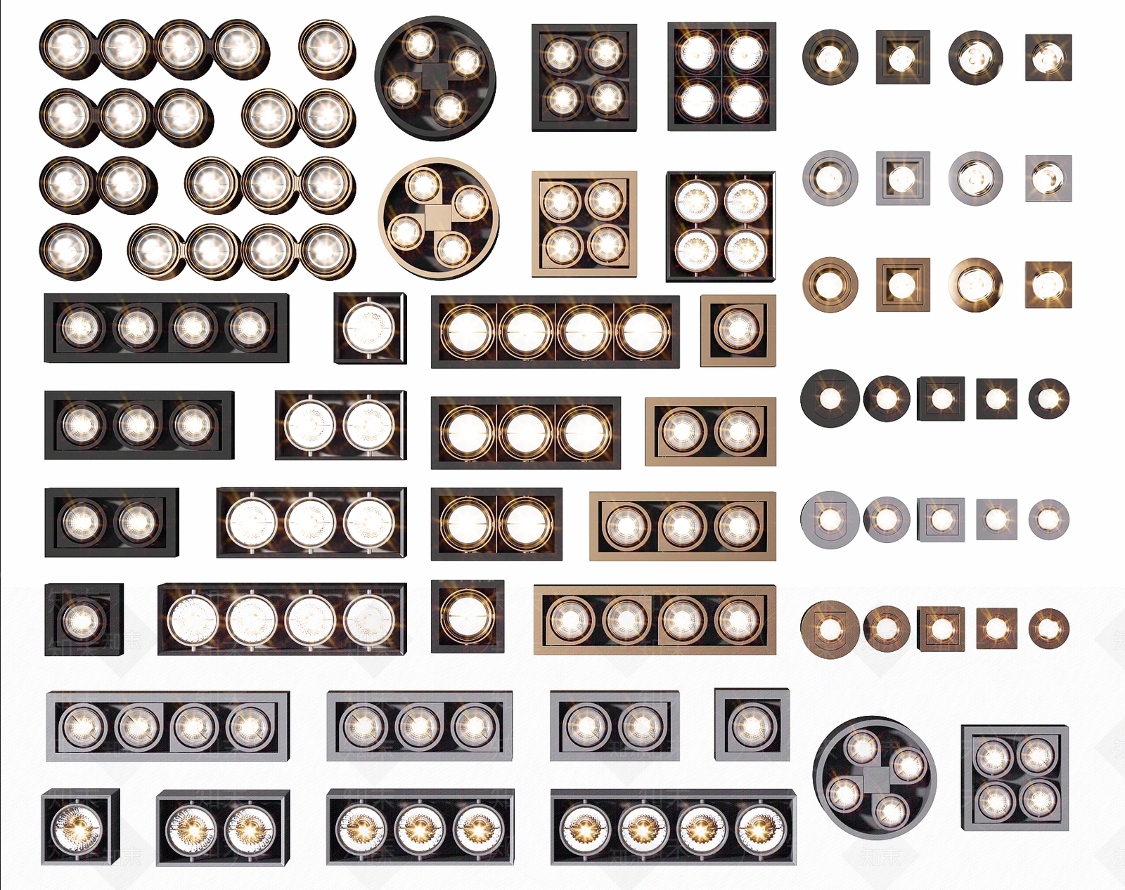 现代明装筒灯射灯组合3D模型下载【ID:660836601】