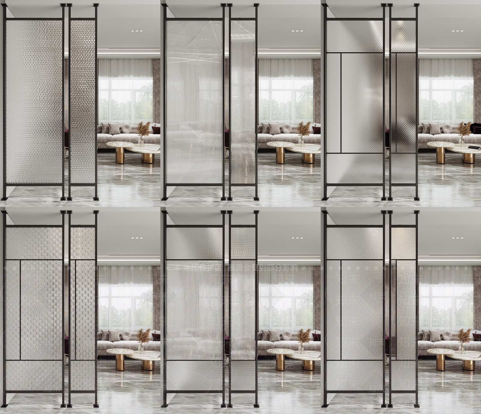 现代雕花玻璃隔断3D模型下载【ID:960843337】