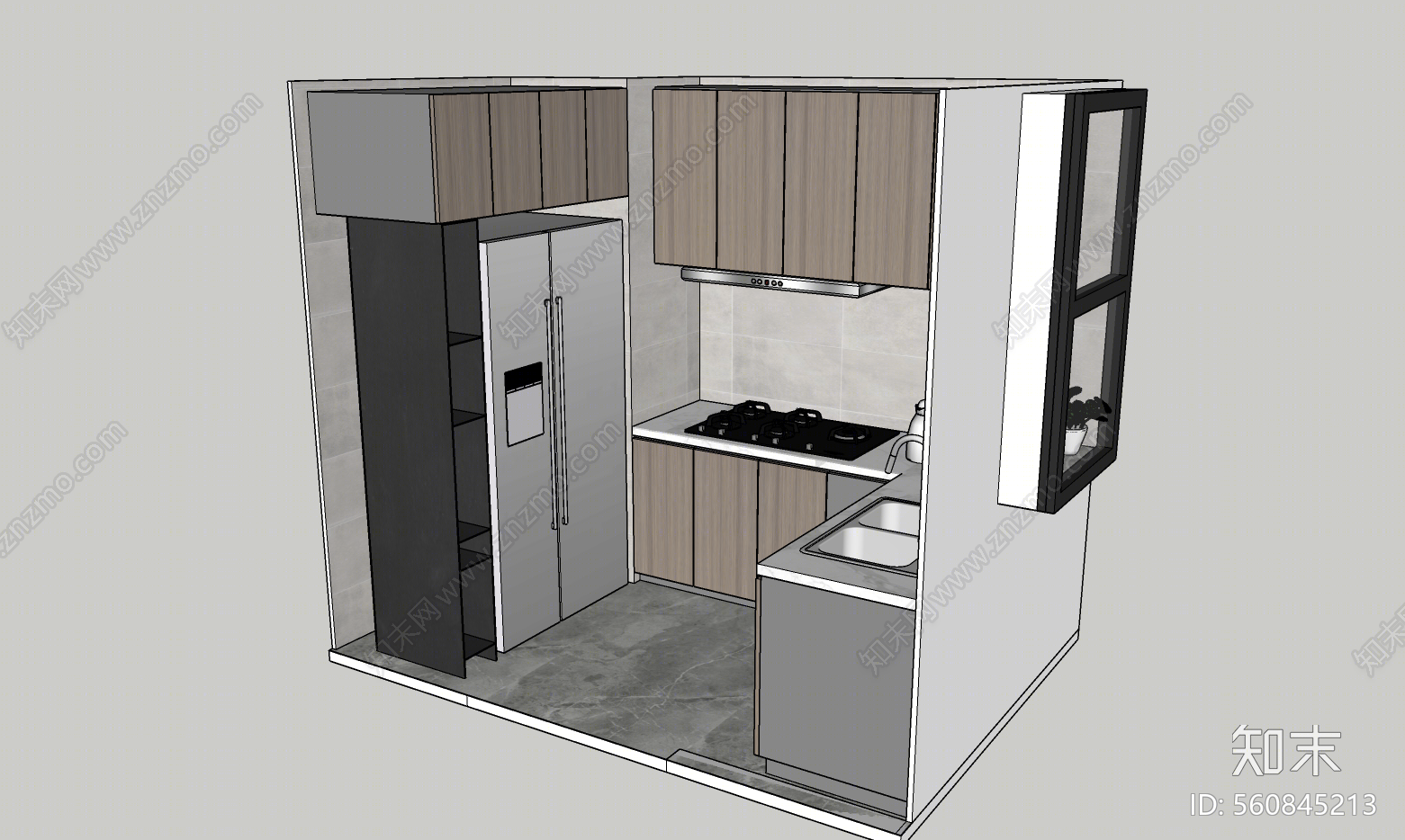 现代风格厨房橱柜组合SU模型下载【ID:560845213】