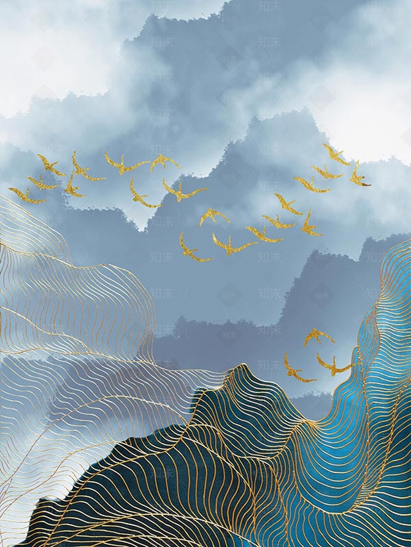 新中式壁纸壁画装饰画贴图下载【ID:360855819】