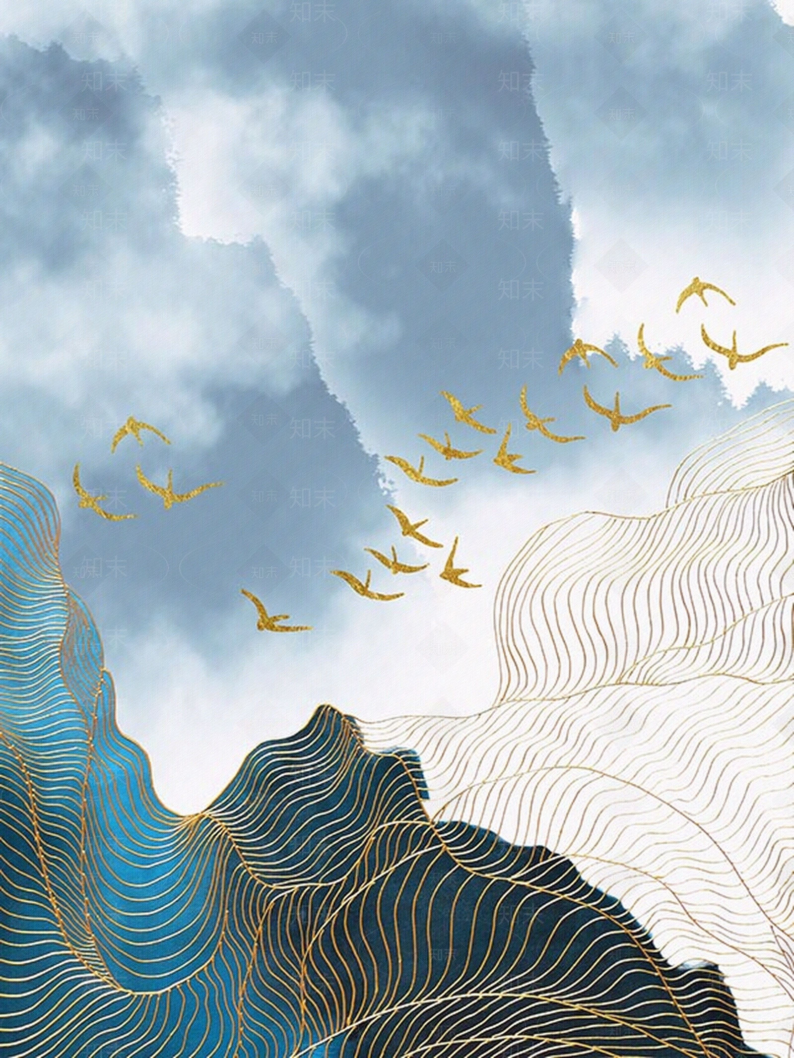 新中式壁纸壁画装饰画贴图下载【ID:360855825】