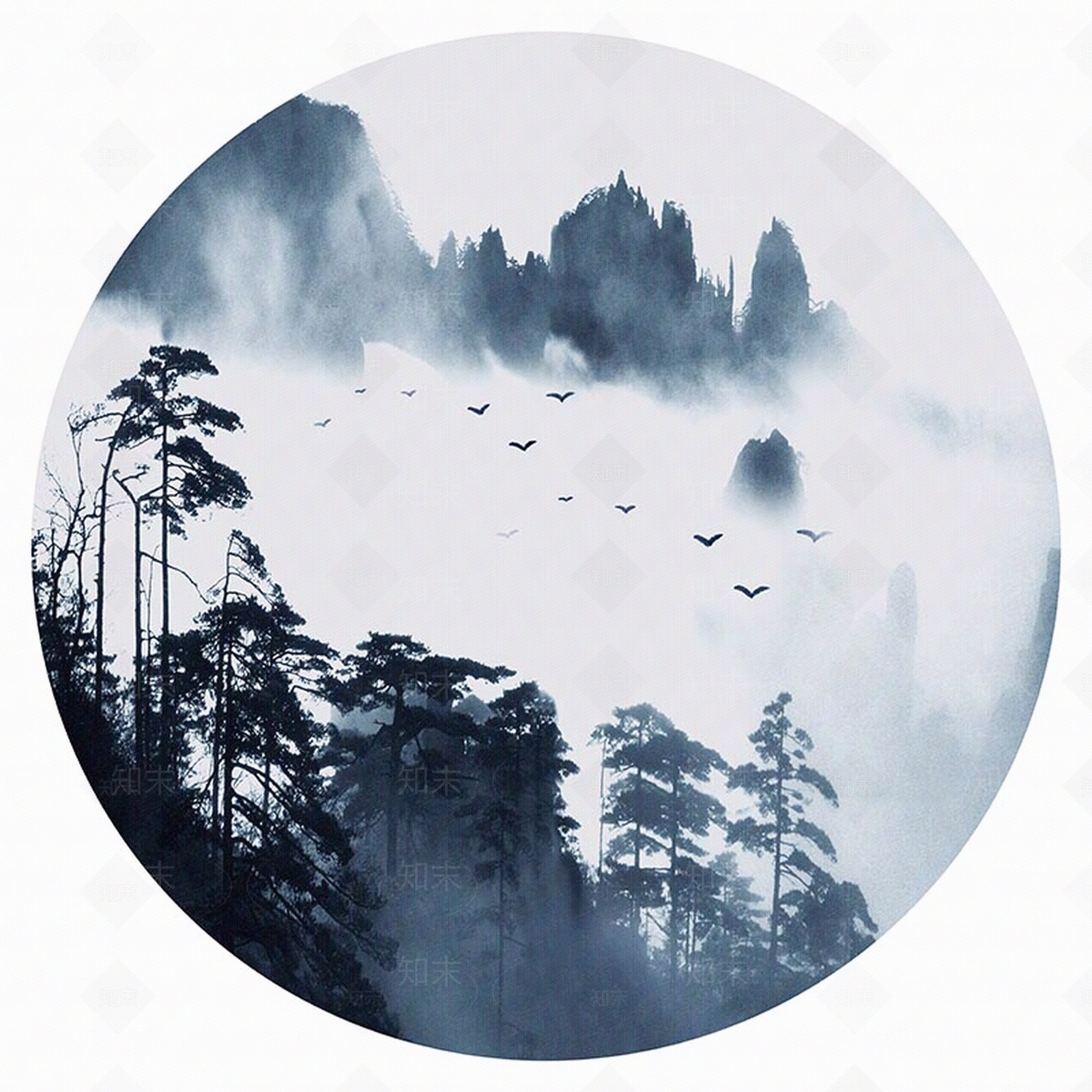 新中式壁纸壁画装饰画贴图下载【ID:360857845】